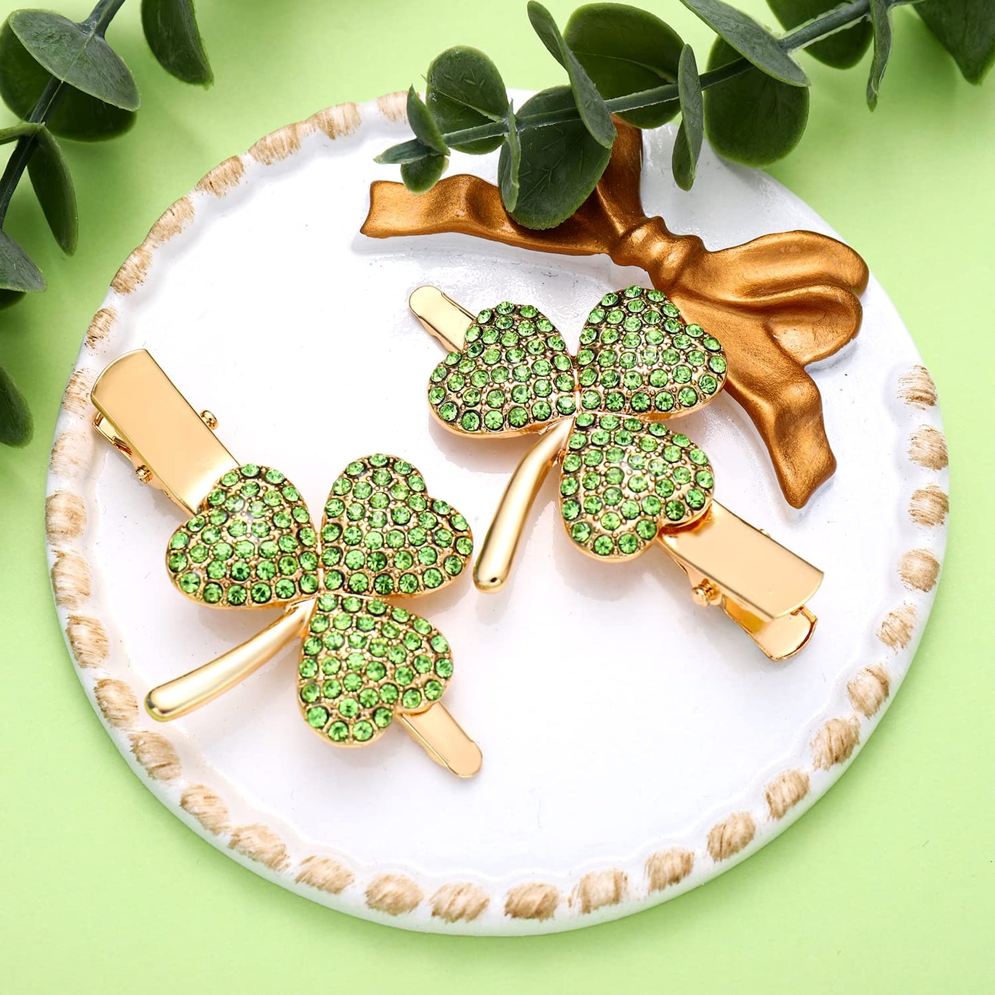 St. Patrick’s Day Hair Clips Rhinestone Glitter Green Leaf Hairpins for Women Lucky Shamrock Hair Clips Costume Hair Accessory Holiday Party Gifts Beauty & Personal Care NVENF