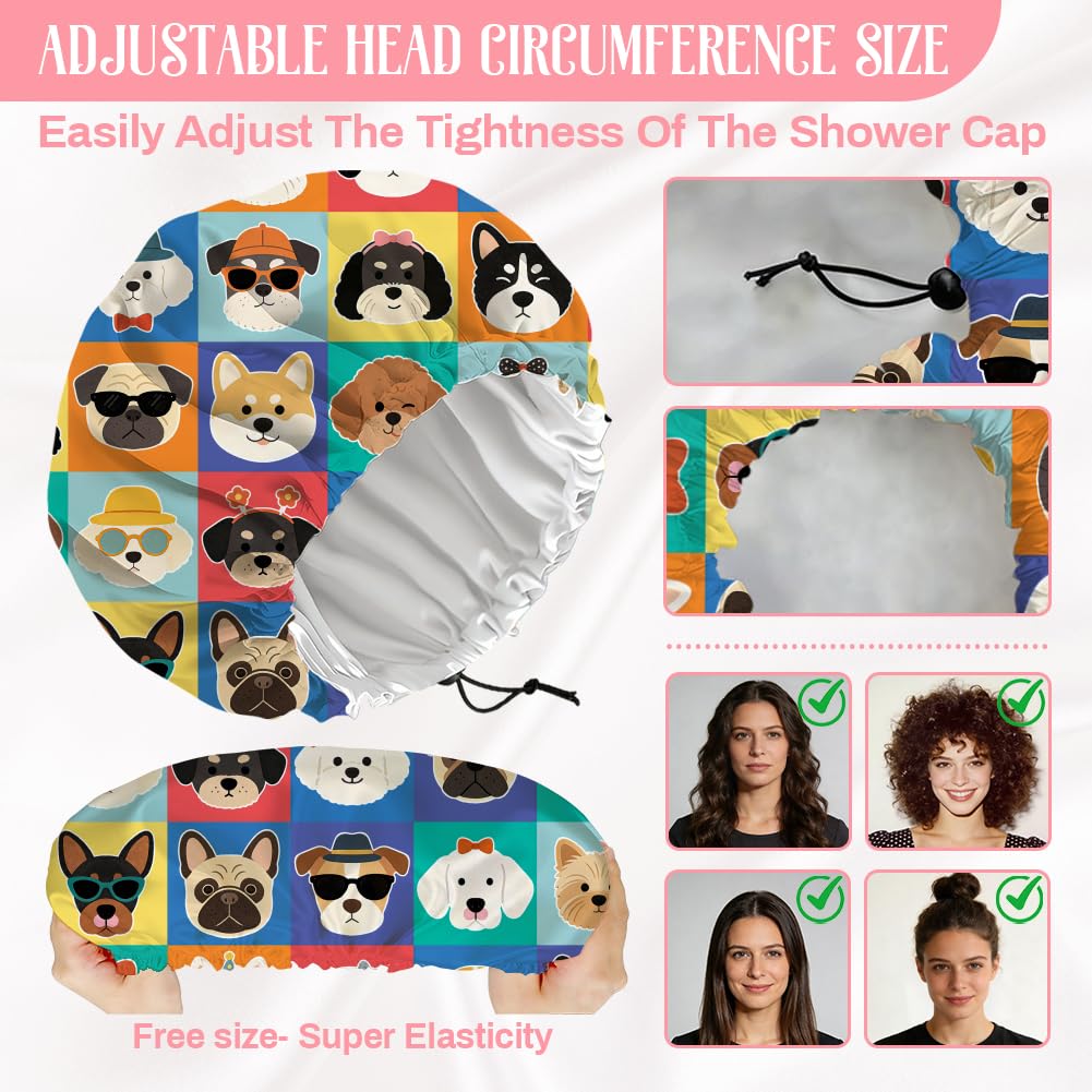 DELORIGIN Funny Dog Reusable Shower Cap Cute Double Layer Waterproof Shower Caps Large Elastic Hair Cover Adjustable Hair - Drying Caps for Woman Man Beauty and Personal Care DELORIGIN