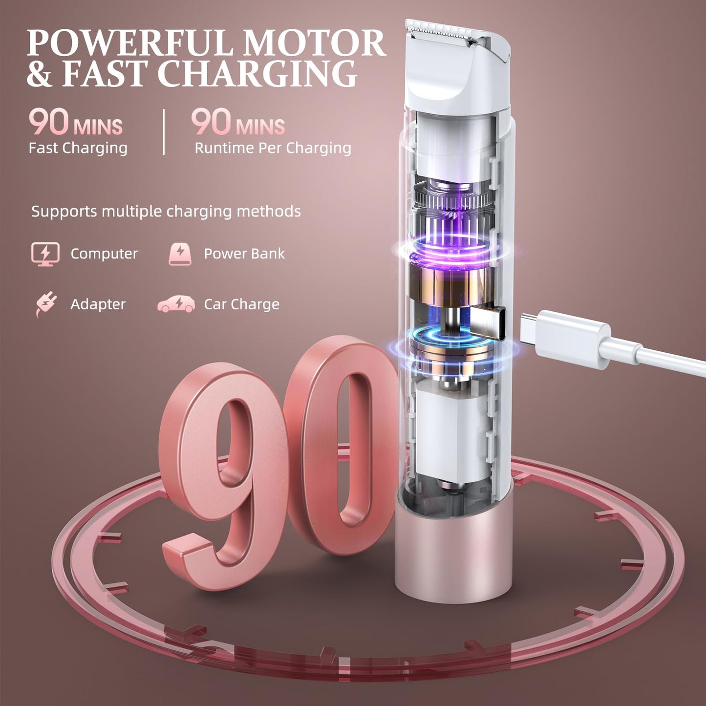 NIPOO Bikini Trimmer for Women, Dual Head Face Shaver Body Hair Trimmmer, IPX7 Waterproof Womens Electric Razor for Legs, Rose Gold Beauty and Personal Care NIPOO