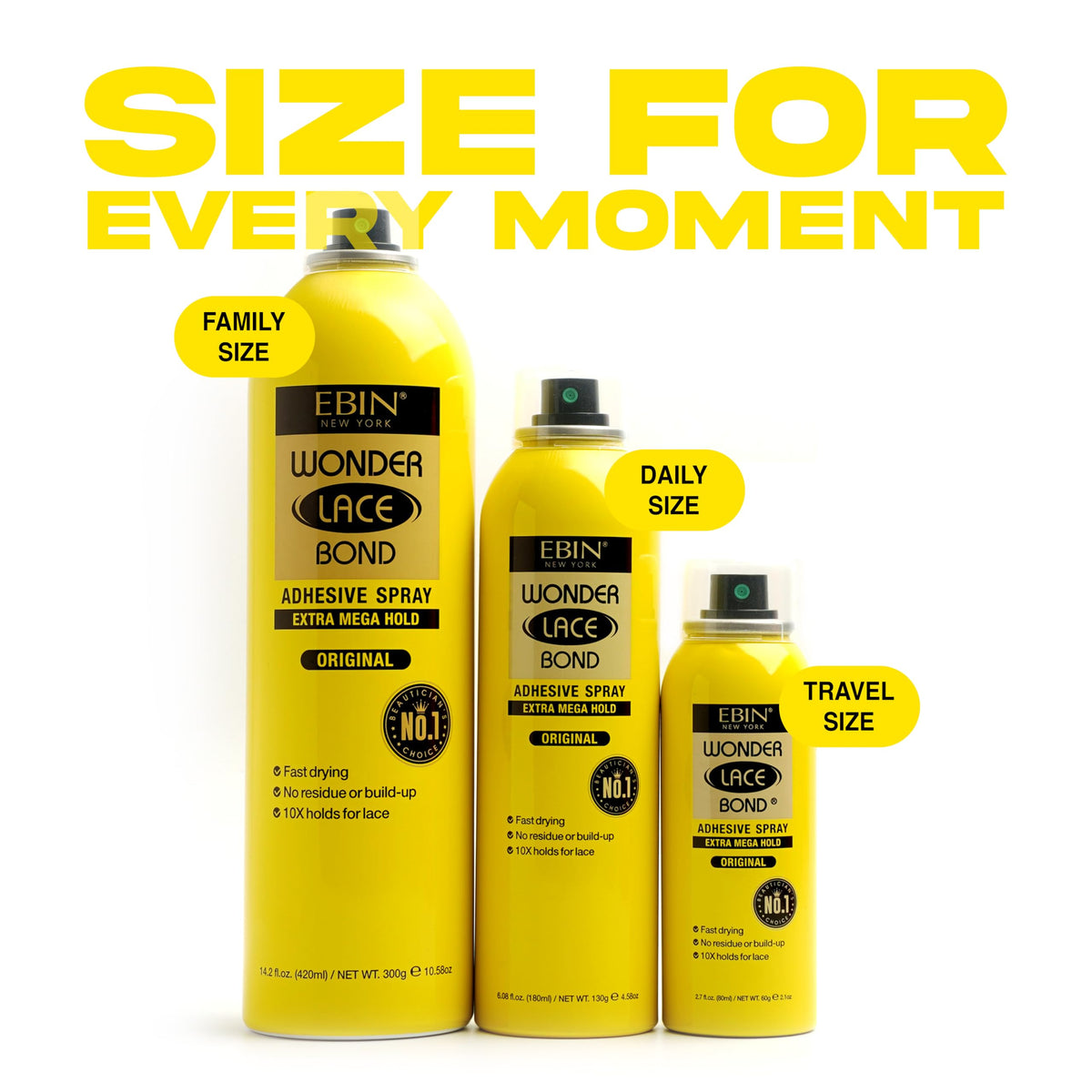 Wonder Lace Bond Adhesive Spray - Original 6.34fl.oz./180ml | Fast Drying, No Residue, Long Lasting Formula with Protecting Edges Lace Front Wig Bond