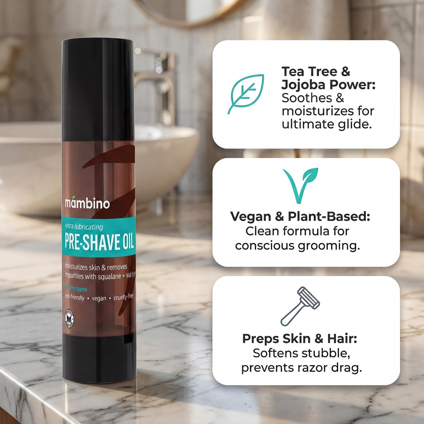 Mambino Organics Clean Shaving Set, Triple Action Shaving Essentials with Tea Tree Shave Oil, Jojoba Oil Pre-Shave, Foaming Cleanser & Face Serum Beauty and Personal Care Mambino Organics