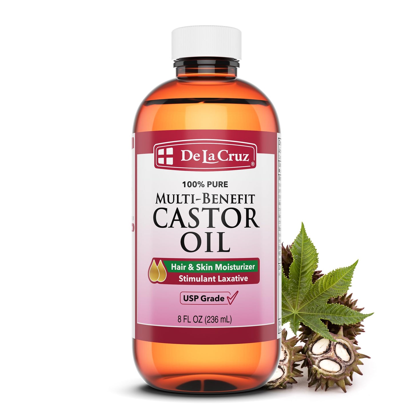 De La Cruz Castor Oil - 100% Pure Castor Oil for Hair, Skin, Eyelashes, and Eyebrows - USP Grade, 8 FL Oz Beauty & Personal Care De La Cruz