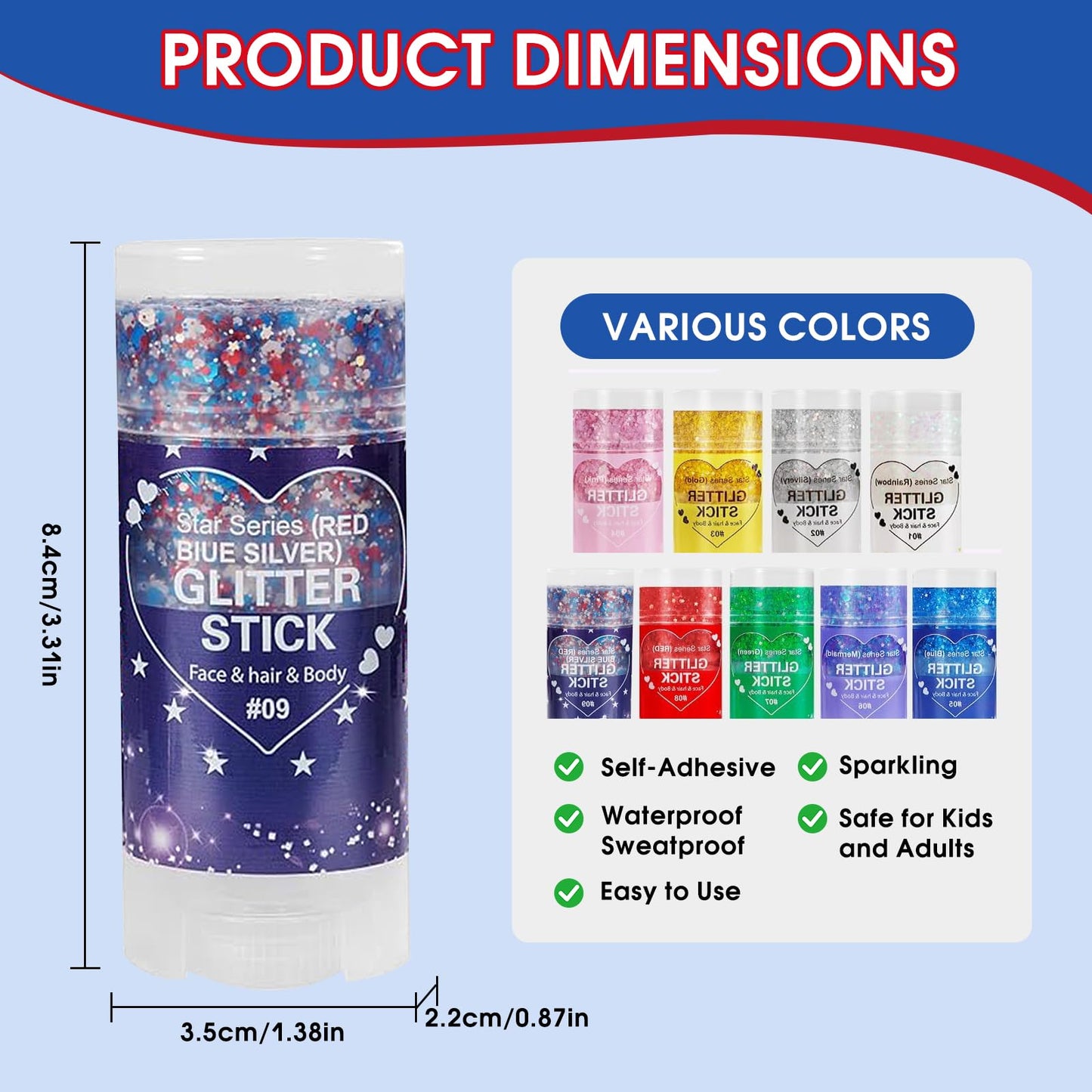 4th of July Glitter Stick, Body Glitter Stick,Mardi Gras Accessories,Sparkling Face Hair Glitter,Mermaid Sequins Chunky Glitter Face Paint,Singer Beauty & Personal Care MINXUEYEN