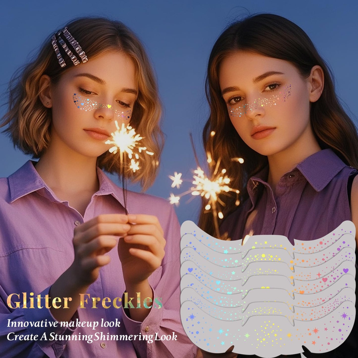 24pcs Glitter Freckles Makeup Patches-Holographic-Face Glitter Speckles, Sparkle Speckles Patches for Women, Cute Sparkling Fake Freckles, Glitter Beauty and Personal Care BESNEL