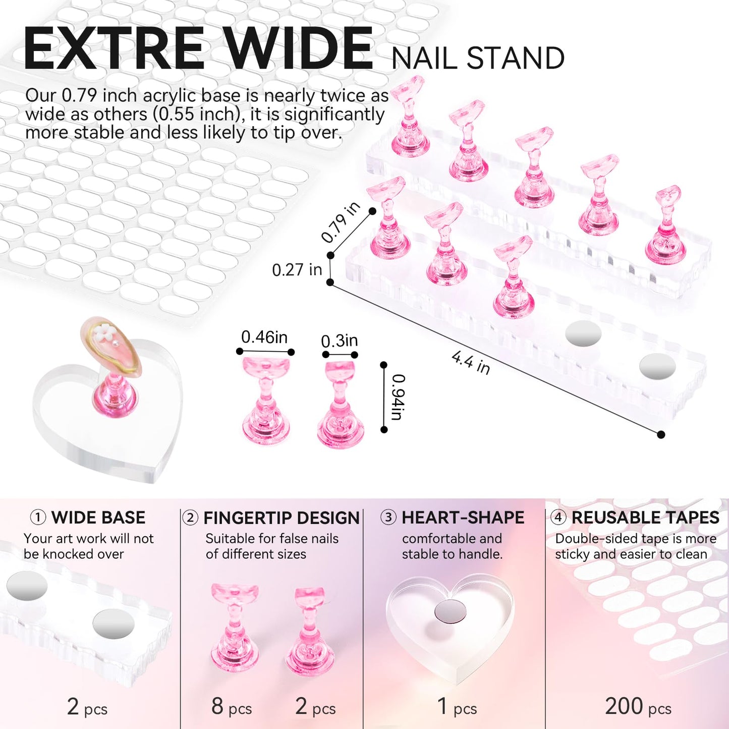 ESUOHYM Nail Stand For Press On Acrylic Strong Magnetic Nail Holder Kit For Painting Nails Tip Arts Display With 200PCS Double-Sided Tape And 1 Heart Beauty and Personal Care ESUOHYM