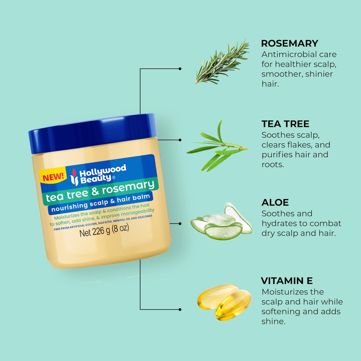 Hollywood Beauty Tea Tree & Rosemary Nourishing Scalp & Hair Balm, 8 oz - Conditions and Softens Hair Beauty & Personal Care Hollywood Beauty