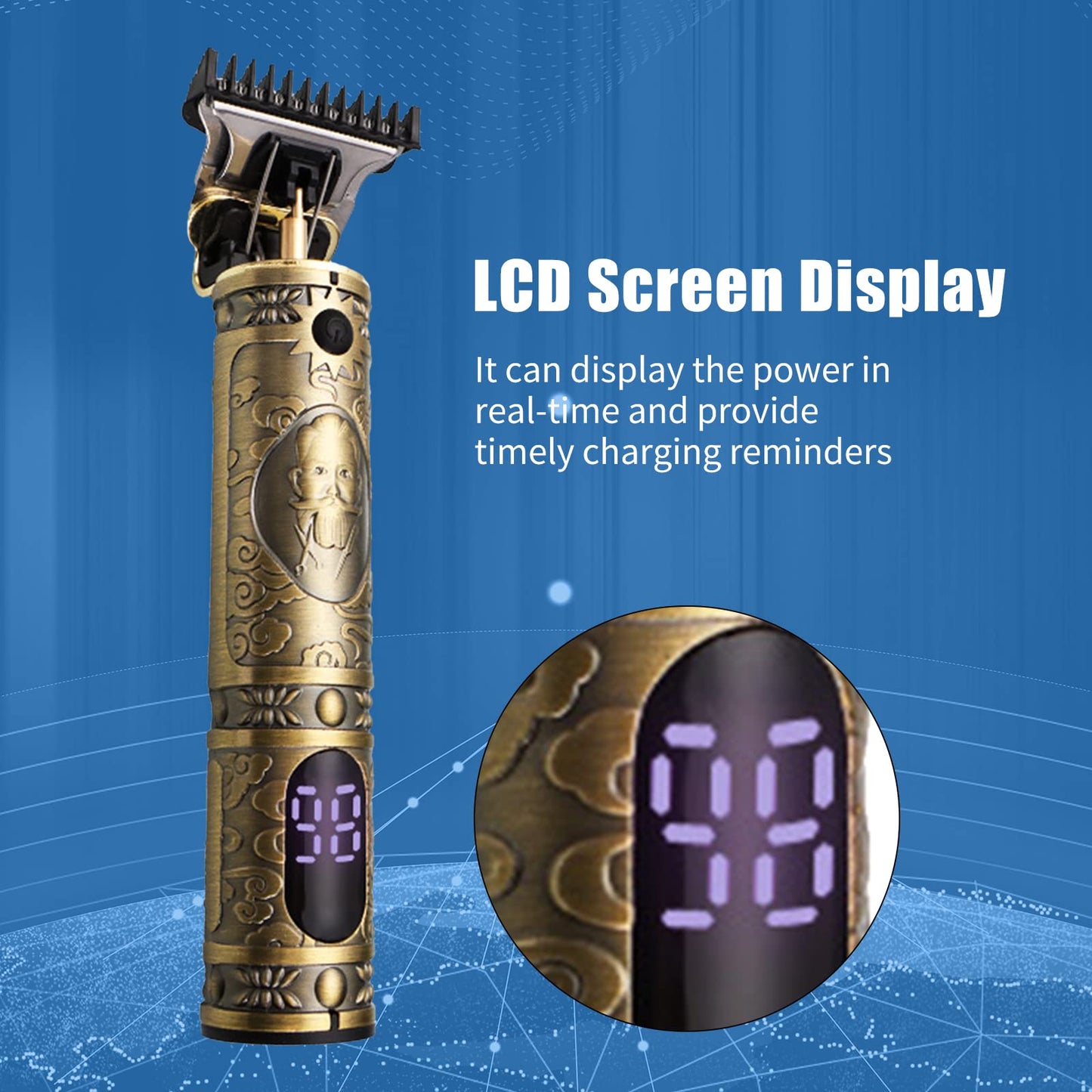 Yinhing Men Hair Clippers, Cordless Hair Trimmer with LCD Display and 3PCS T Blades, for Beard Body Facial Grooming (Brown) Beauty and Personal Care Yinhing