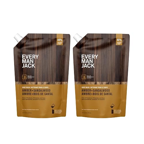 Every Man Jack Amber + Sandalwood Mens Body Wash Refill Starter Pouch - Cleanse, Nourish, and Hydrate Skin - Naturally Derived Ingredients - Paraben Beauty & Personal Care Every Man Jack