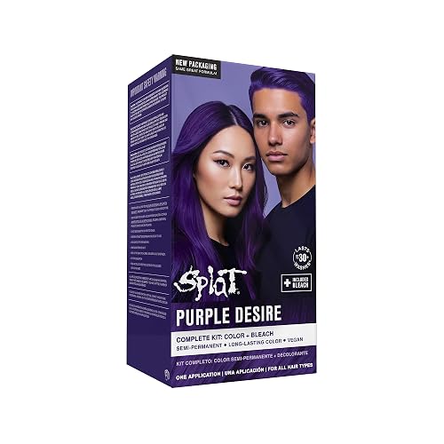 Splat Purple Desire Semi Permanent Hair Dye Kit with Bleach, 1 Application, Includes Purple Hair Dye, Oxide & Bleach Powder, Vegan & Cruelty Free Hair Beauty & Personal Care Splat