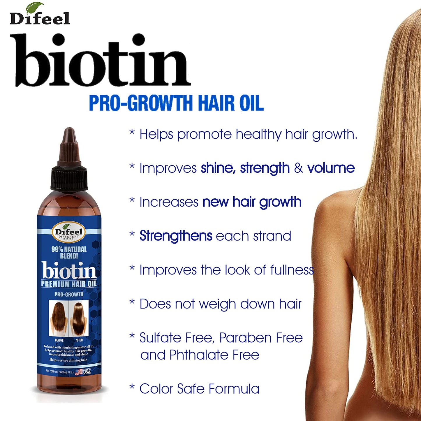 Difeel Biotin Progrowth Premium Hair Oil 8 oz. Beauty & Personal Care Difeel