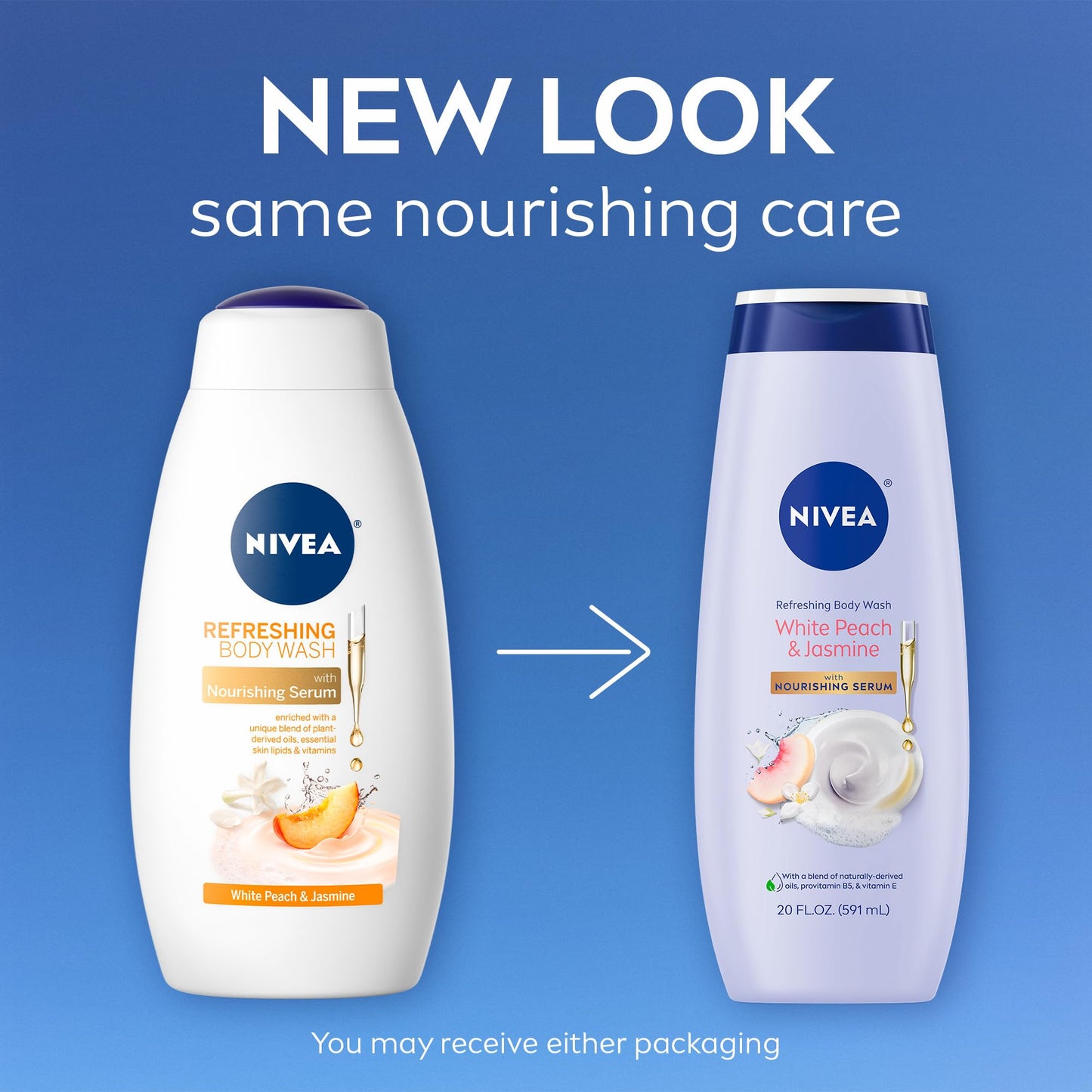NIVEA Refreshing White Peach and Jasmine Body Wash with Nourishing Serum, Scented Body Wash for Women, Enriched with Provitamin B5 and Vitamin E, 20 Beauty & Personal Care NIVEA