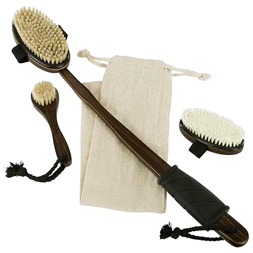 Vive Dry Brush Set for Lymphatic Drainage (3 Pieces) - Brushing Scrubber for Exfoliating, Body Cellulite and Skin Massage - 100% Natural Boar Hair Beauty & Personal Care Vive