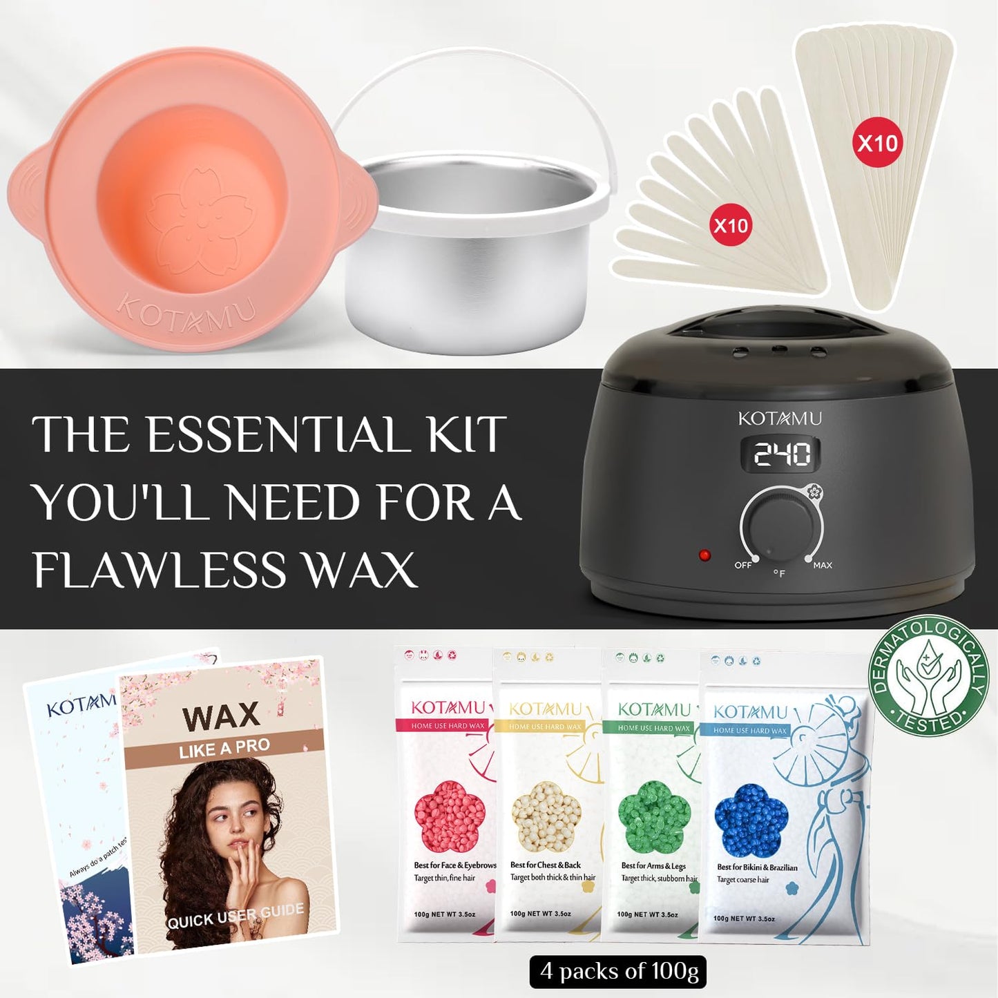 KOTAMU Waxing Kit for Women & Men, Black Digital Wax Pot Warmer Kit Beauty and Personal Care KOTAMU