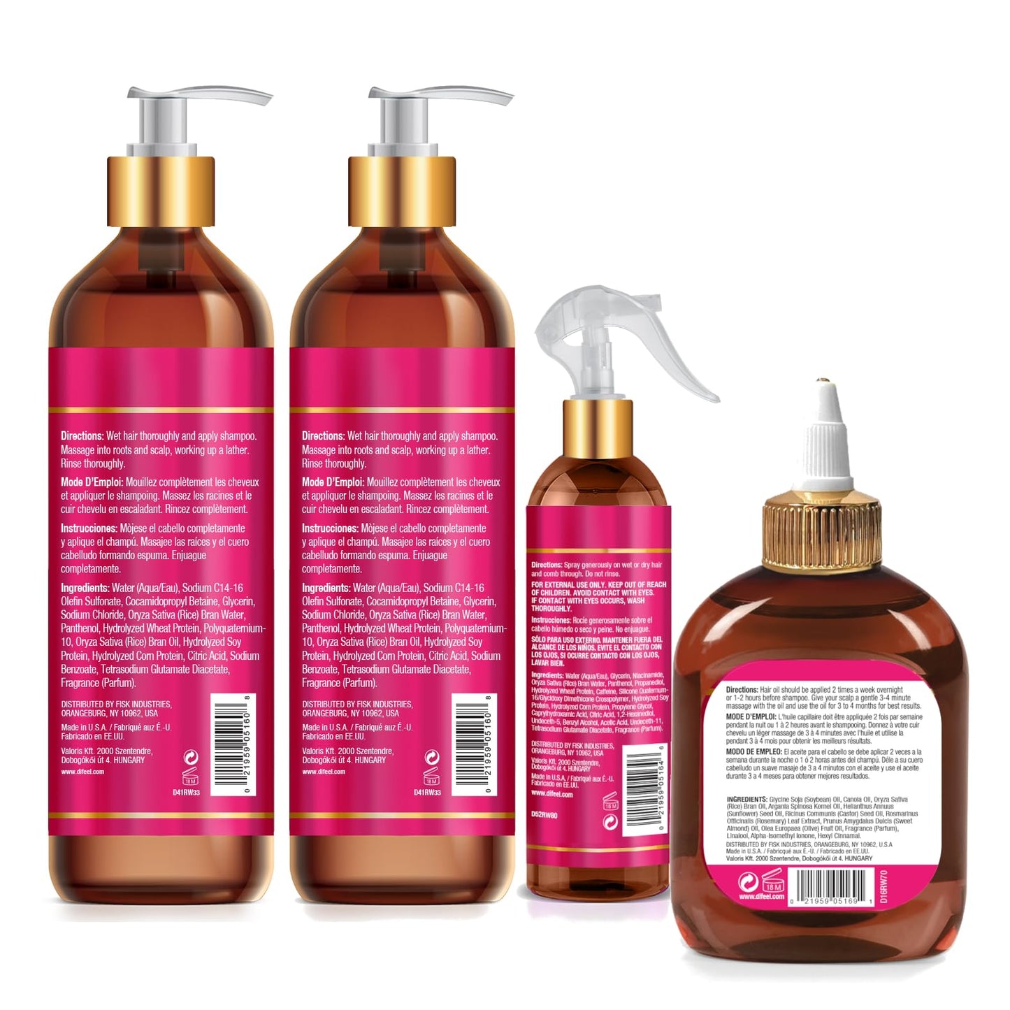 Difeel Rice Water Hair Care 4PC Shampoo & Conditioner Deep Conditioning Set - Includes 33.8oz Shampoo, 33.8oz Conditioner, 8oz Leave in & 7.1oz Hair Beauty & Personal Care Difeel