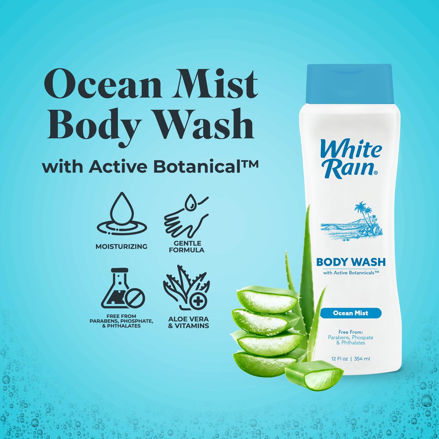 White Rain Ocean Mist Body Wash for Men & Women, 12 fl oz - Moisturizing Shower Gel Body Wash for Women & Men - Paraben-Free, Gentle Cleansing Beauty & Personal Care White Rain