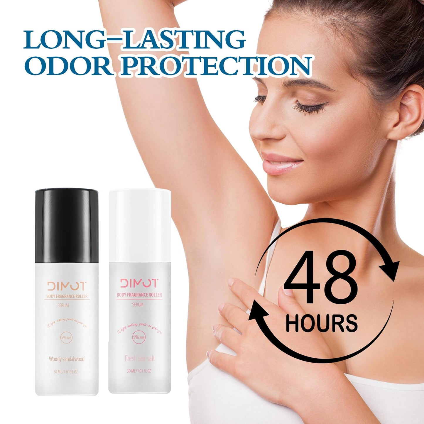 Roll-On Body Deodorant Serum?48H Odor Control + 5% Glycolic Acid?Underarm & Bikini Line Care (1 PC, Woody Sandalwood) Beauty and Personal Care DIMOT