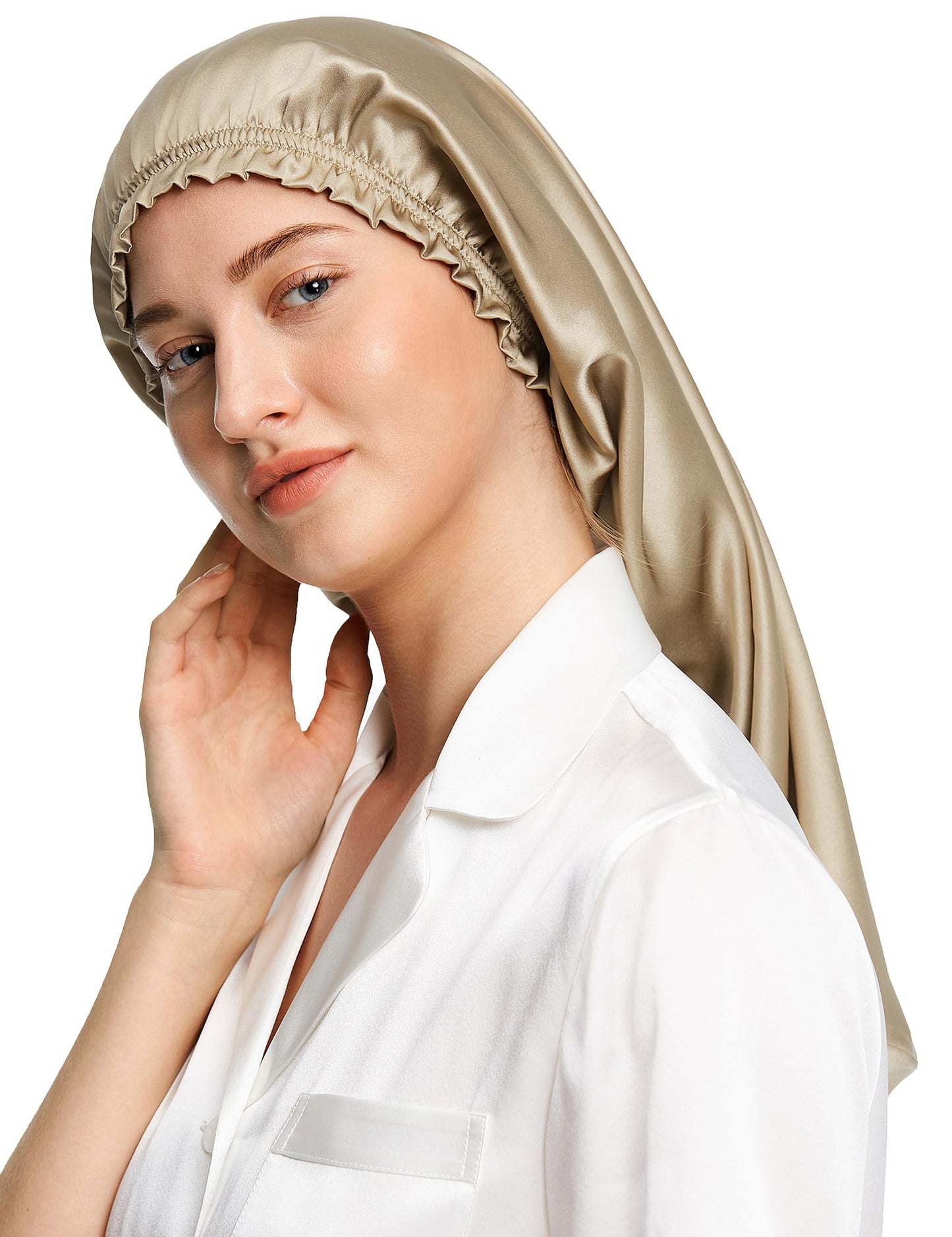 LilySilk Extra Long Silk Bonnet Sleep Cap for Women Soft Adjustable Hair Bonnet for Braids,Curly,Long Hair- Soft Elastic Band, Taupe Beauty and Personal Care LilySilk