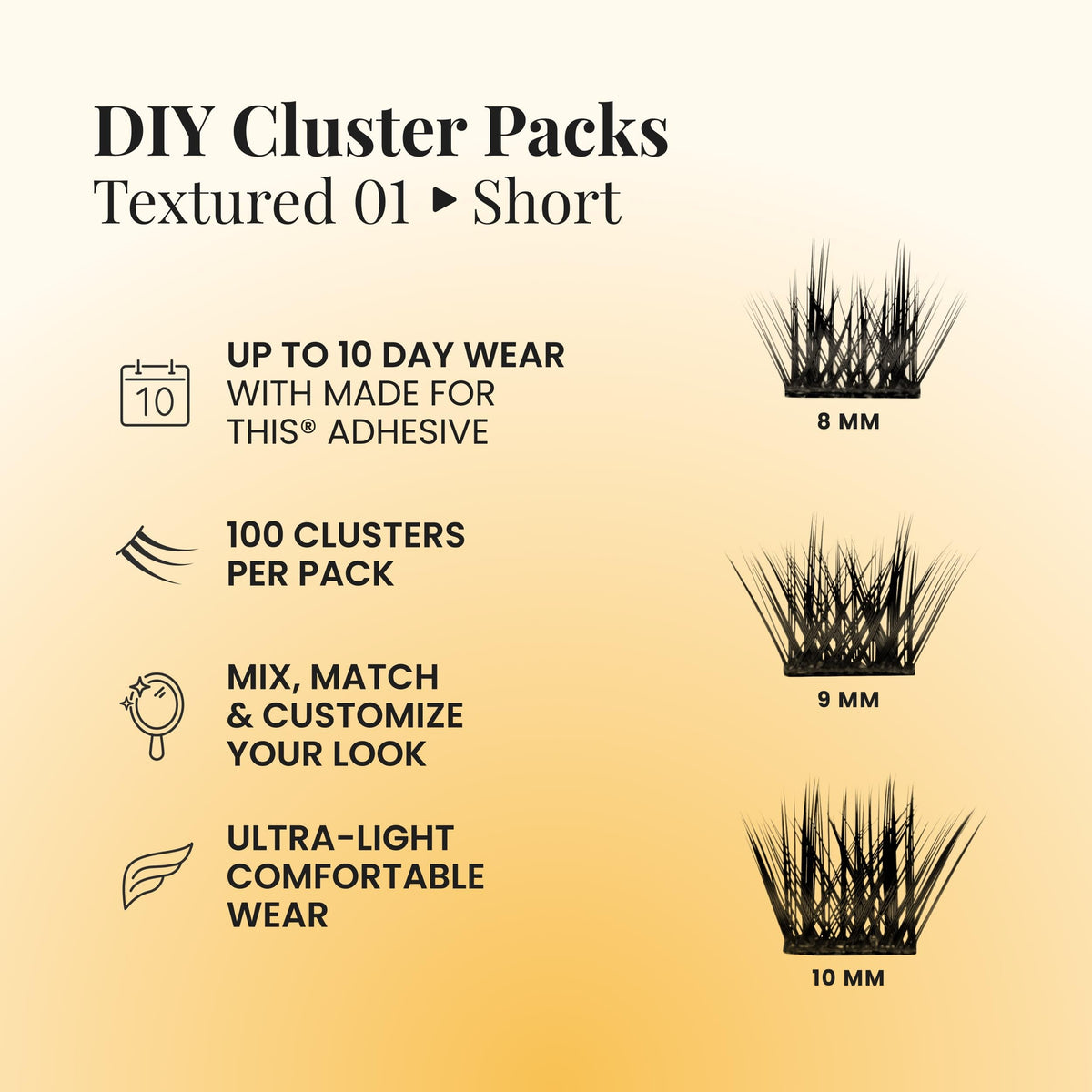 FH By Flutterhabit, Mega Pack DIY Lash Clusters, Textured Short, 100 Count