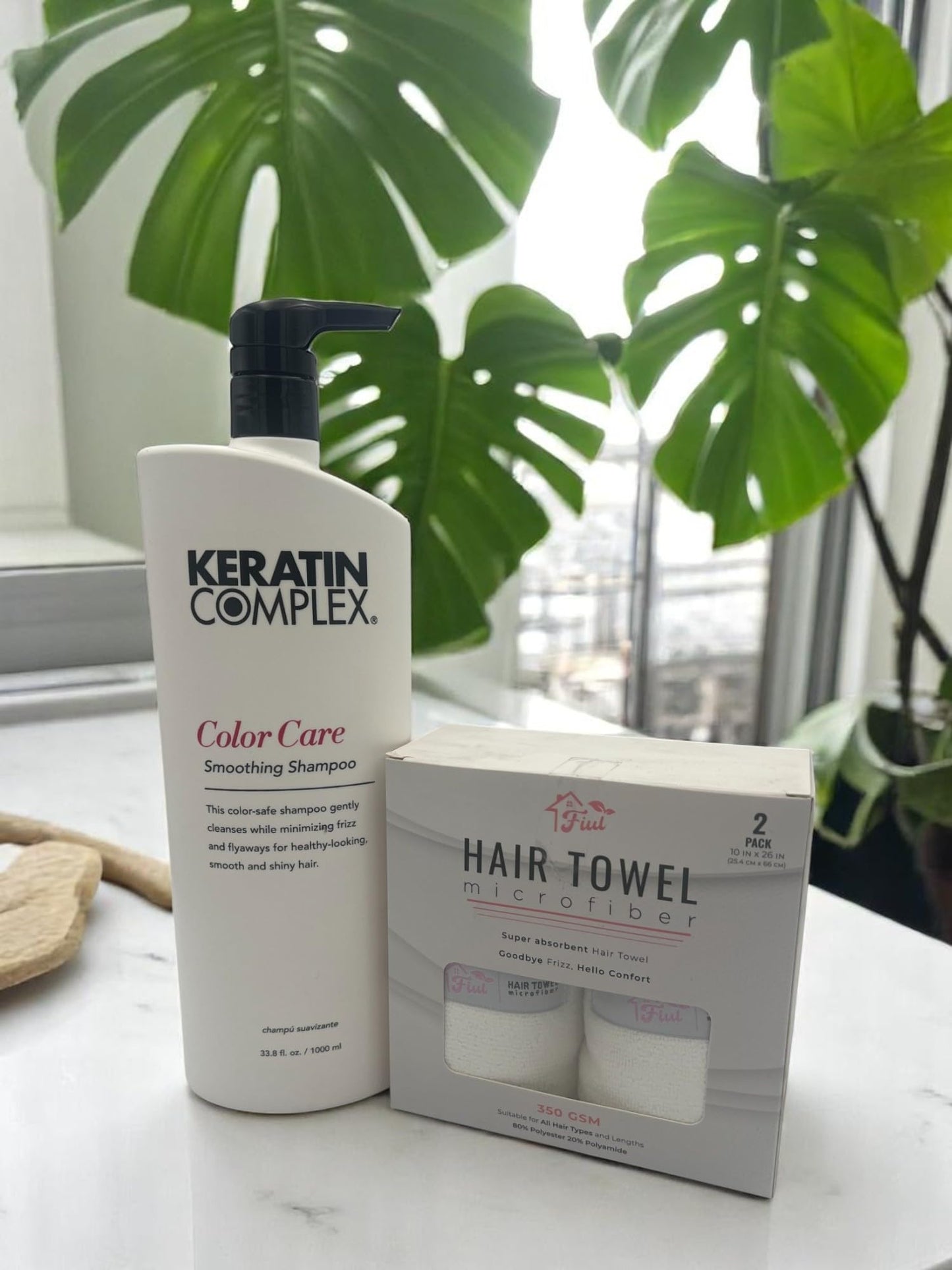 FIUL - Keratin Hair Color Care Set Smoothing Shampoo & Conditioner + Gift Super Absorbent Microfiber Hair Towel - Color Care - Keratin to All Hair Beauty & Personal Care FIUL