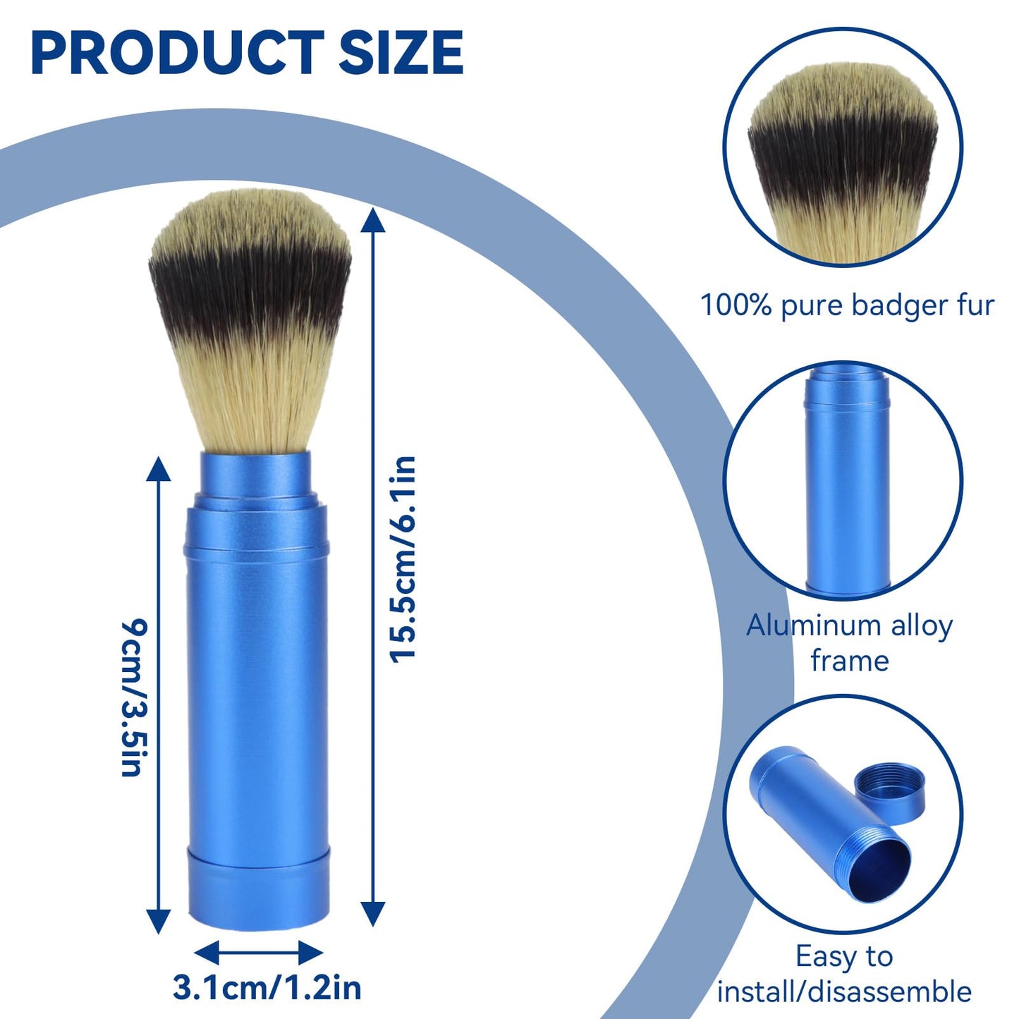 2PCS Travel Shaving Brush, Badger Hair Shaving Brush Aluminum Portable Facial Foaming Grooming Tool for Men Shave Beard Bathroom Supplies Beauty and Personal Care Jwthee