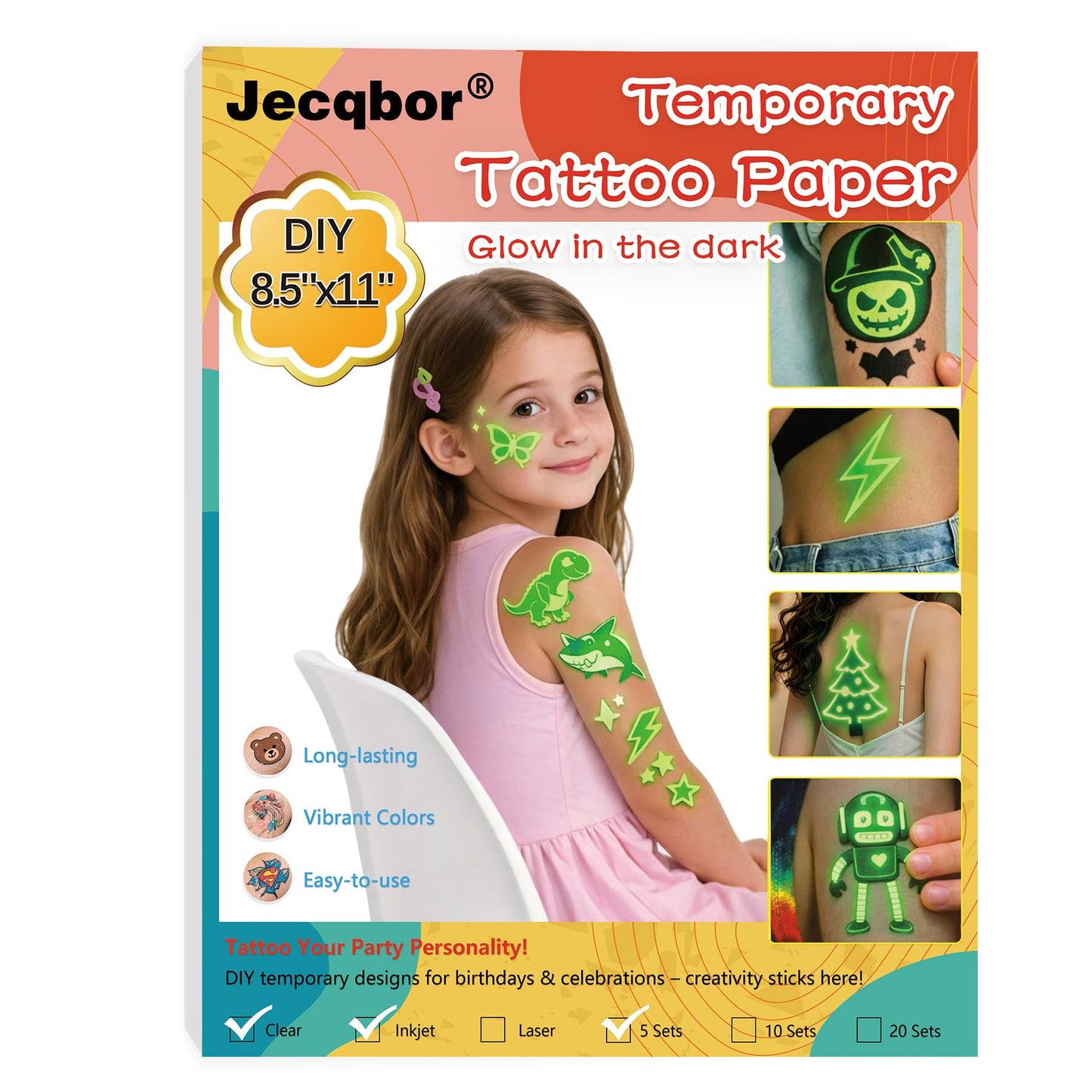 Jecqbor 20 Sheets Printable Temporary Tattoo Paper for INKJET Printer, Transfer Paper Thick Clear for Kids, Family, Christmas, Birthdays, Parties Beauty and Personal Care Jecqbor Default Title