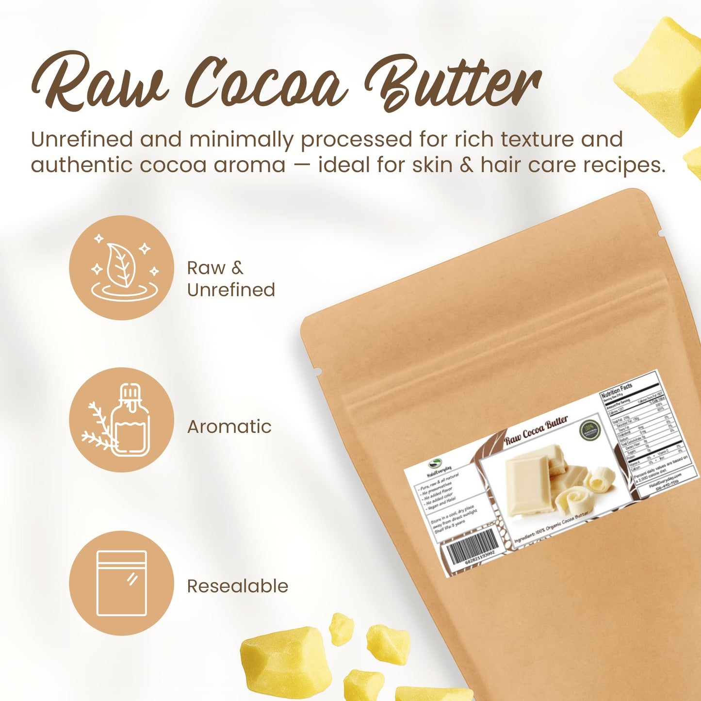 2 Lb Cocoa Butter: Pure, Raw, Unprocessed. Incredible Quality and Scent. Use for Lotion, Cream, Lip Balm, Oil, Stick, or Body Butter. NON-GMO By Beauty & Personal Care SAAQIN
