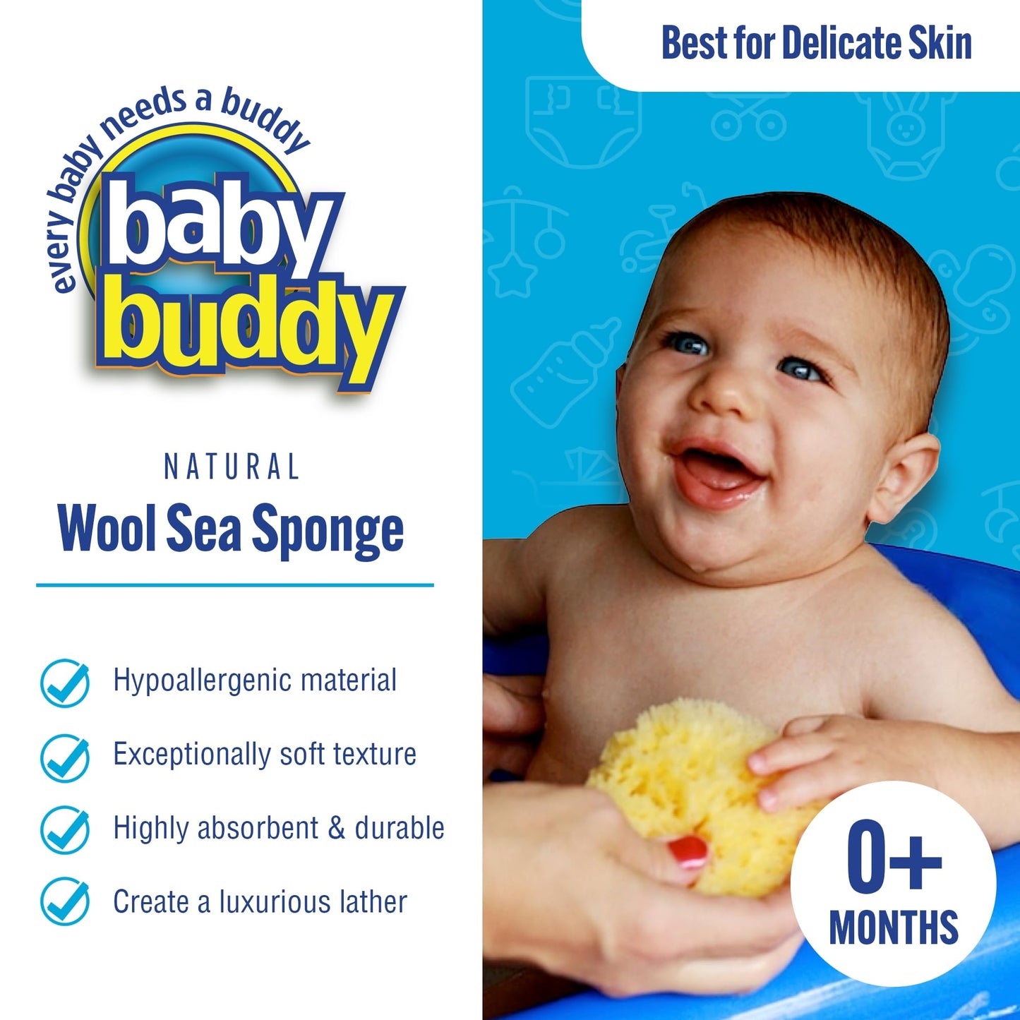 Baby Buddy Absorbent Natural Bath Sponge, Ultra Soft Premium Sea Wool Sponge, Soft on Baby's Tender Skin, Bath Accessories Baby and Kids, Infant Bath Beauty and Personal Care Baby Buddy