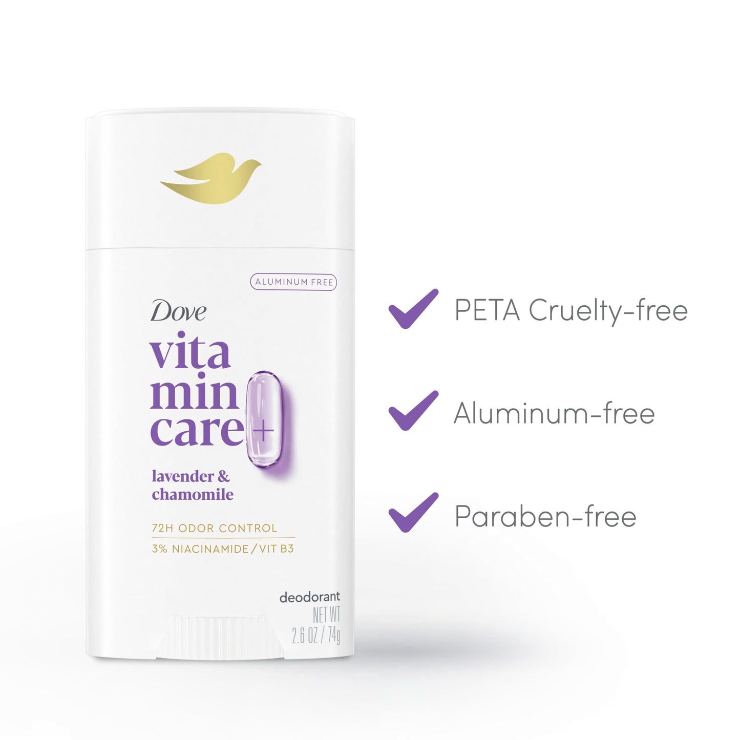 Dove VitaminCare+ Aluminum Free Deodorant Stick for 72H Odor Protection Lavender & Chamomile Breathable Deodorant for Women 2.6 oz Beauty and Personal Care Dove