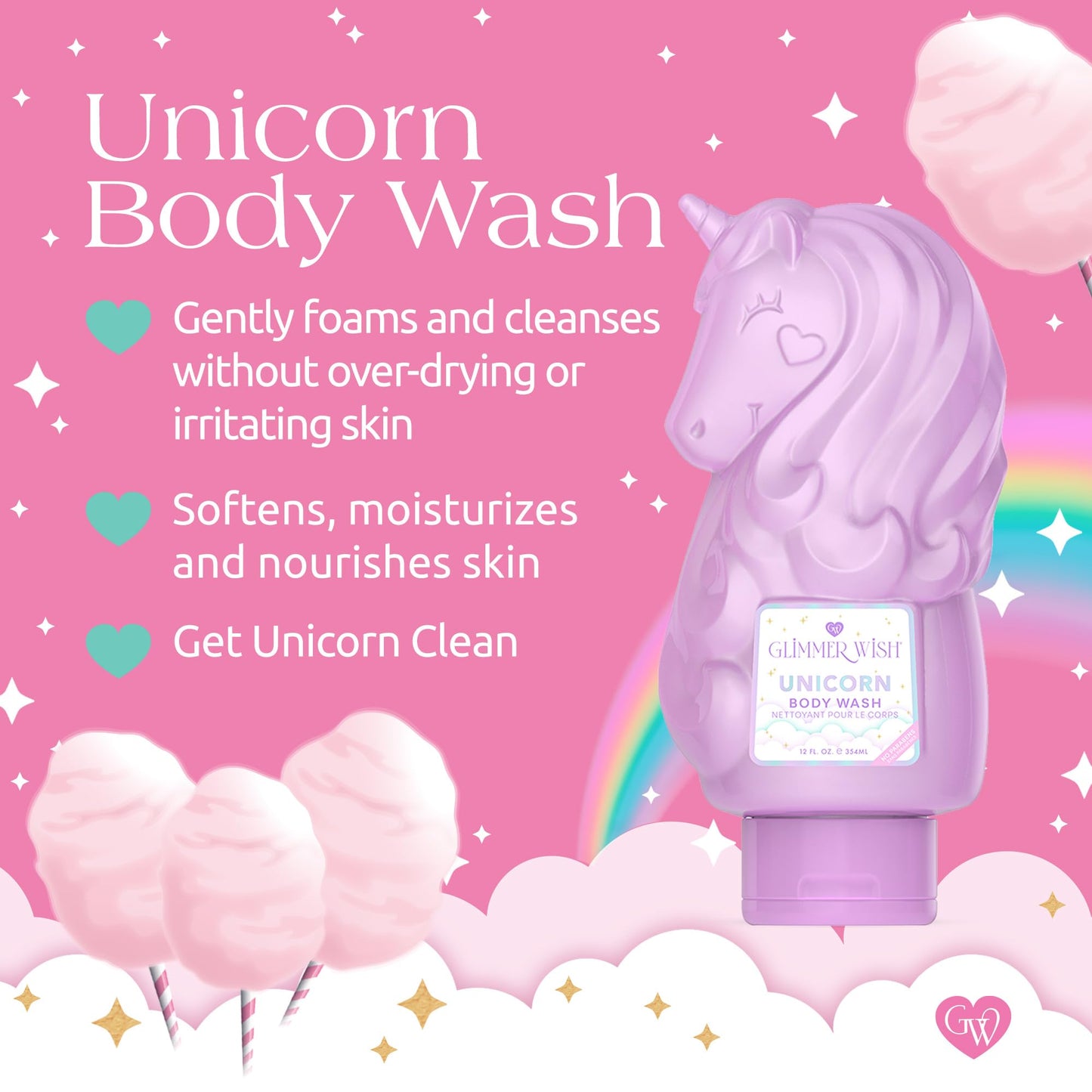 Glimmer Wish Unicorn Kids Body Wash, Gentle Cleanser and Moisturizing Sulfate Free Body Wash, Skin Care for Kids, Vanilla Cotton Candy, 12 Fl Oz Beauty & Personal Care Glimmer Wish