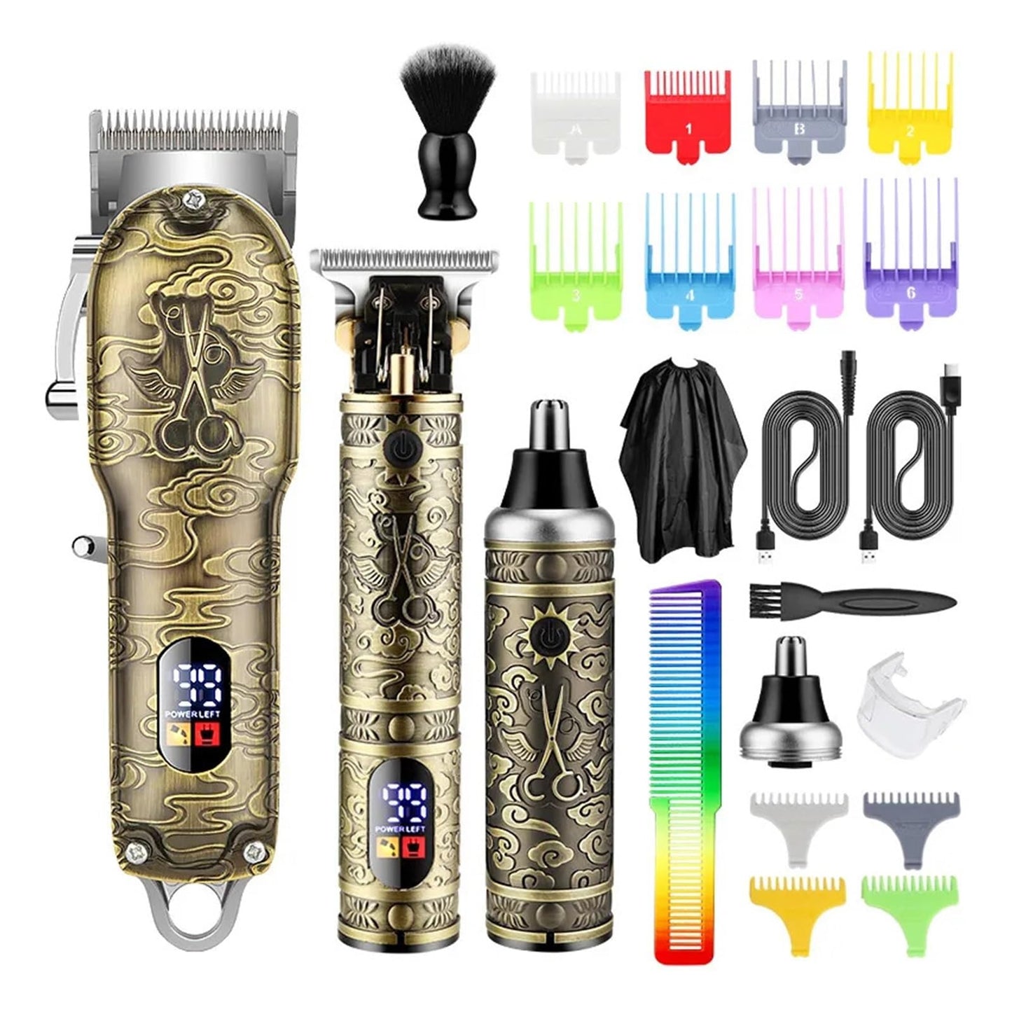 Razors Push and Shear Barber Set Professional Electric Oil Head Push and Shear Carving Pusher Razor Nose Hair Device Gift Box Clipper(Bronze) Beauty and Personal Care EWKYLSEM
