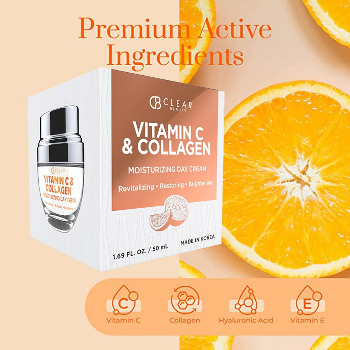 Clear Beauty Vitamin C & Collagen Face Moisturizer - Anti Aging Day Cream, Hydrates, Firms & Revives Dull, Tired Skin - Dermatologist Tested, Korean Beauty & Personal Care Clear Beauty