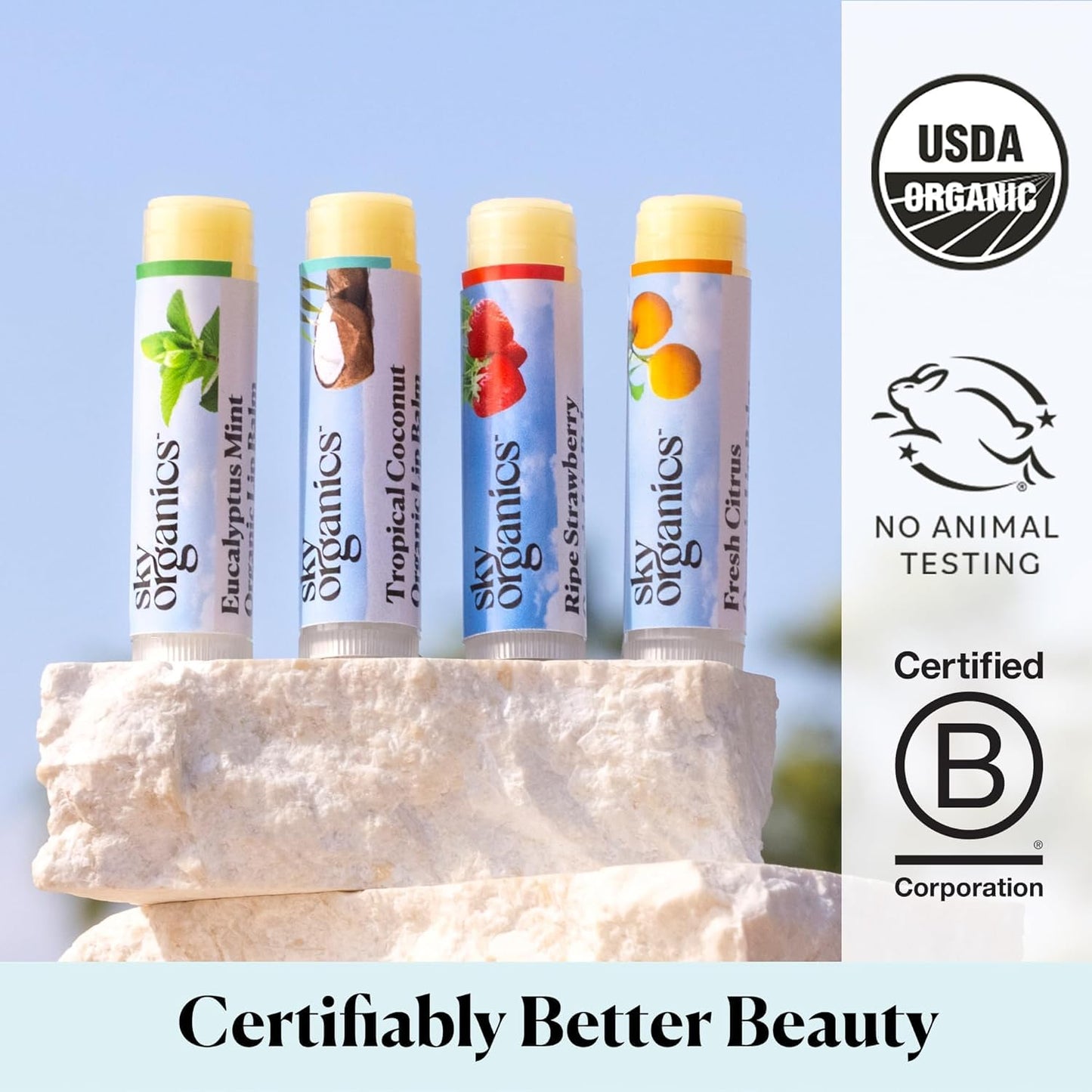 Sky Organics Organic Lip Balms With Beeswax for Lips, USDA Certified Organic, Four Assorted Flavors to Moisturize, Soothe & Soften, 4pk. Beauty & Personal Care Sky Organics