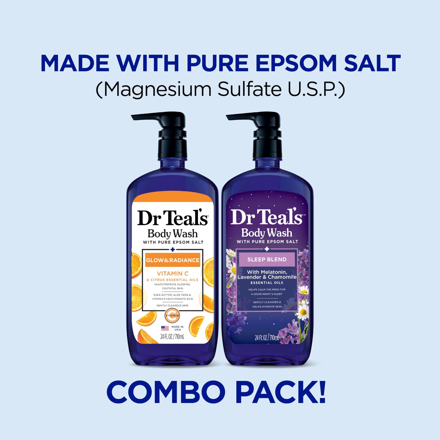 Dr Teal's Body Wash with Pure Epsom Salt, Daytime/Nighttime with Vitamin C & Sleep Blend, 24 fl oz (Pack of 2) Beauty & Personal Care Dr Teal's