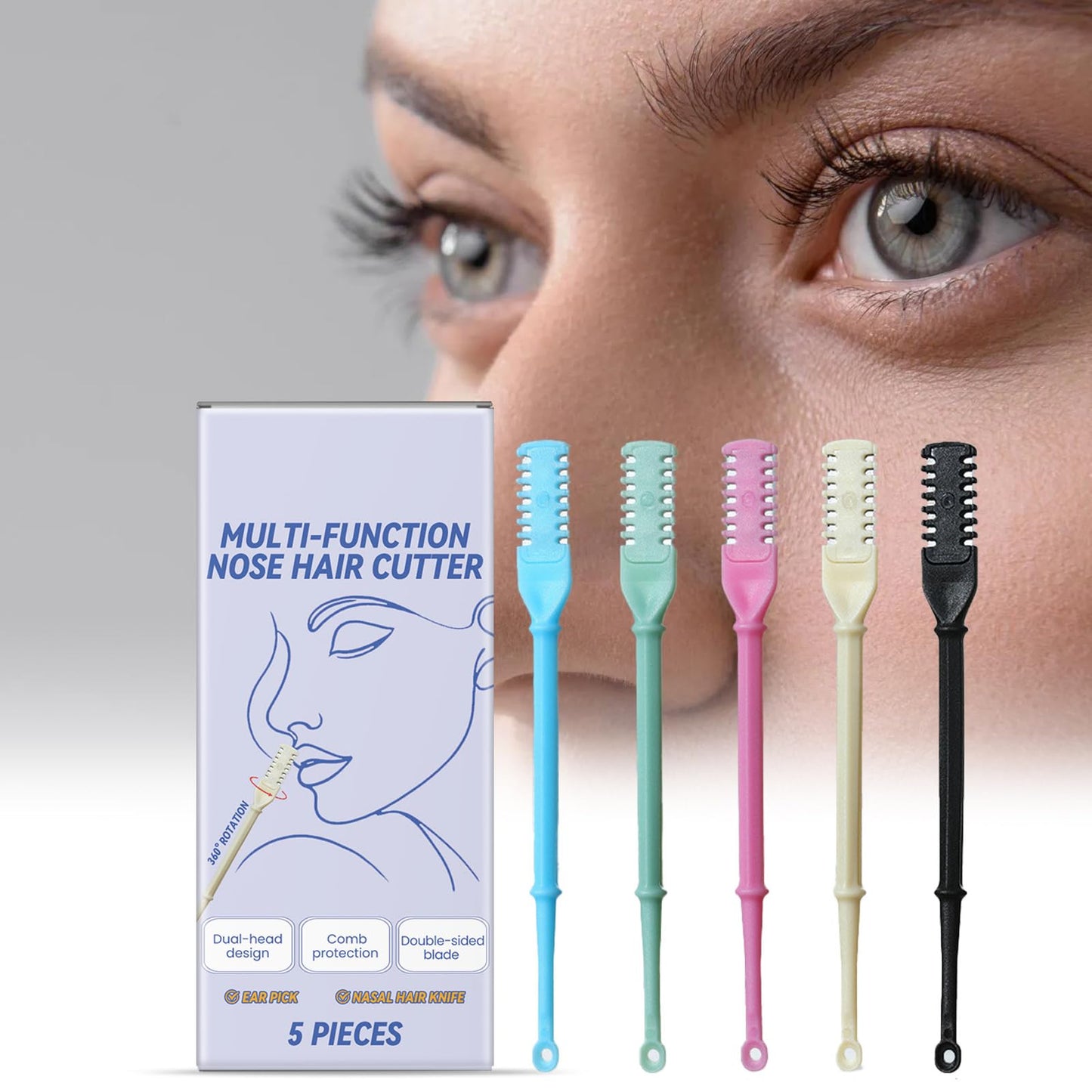 5pcs Portable 2 In 1 Nose Hair Cutter Stainless Steel Manual Nose Hair Removal Tool Rotatable Trimmer For Adults Beauty and Personal Care cunueae