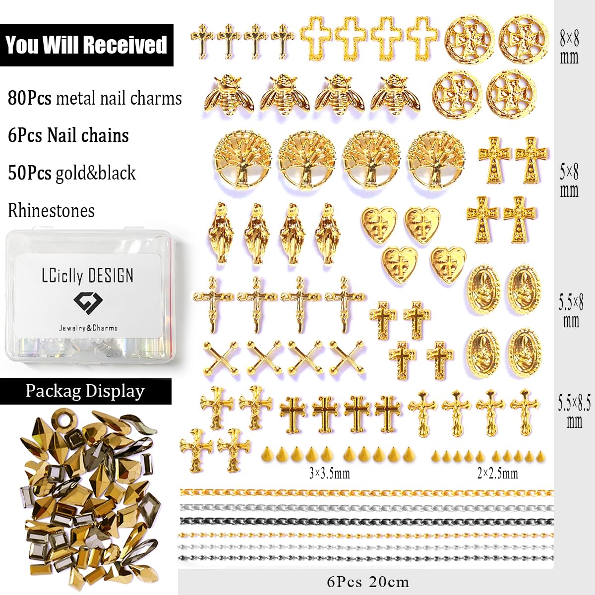 3D Cross Nail Charms,Gold Flat Back Nail Pearls Beads for Crafting,Cute Nail Charms Y2k Rhinestones Jewelry for Nail Art Flower Virgin Mary Religious Beauty & Personal Care LCiclly