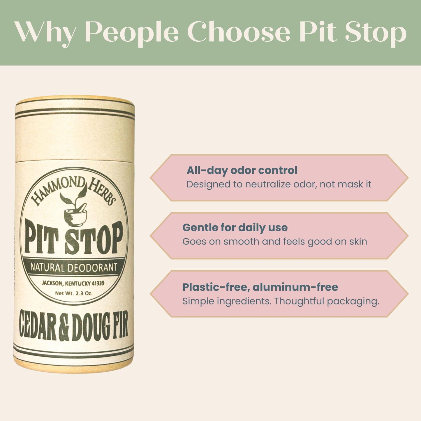 Hammond Herbs - PIT STOP Deodorant - Aluminum-Free, Plastic-Free, All-Natural Odor Control, 3 Pack (Cedar & Doug Fir) Beauty and Personal Care Hammond Herbs