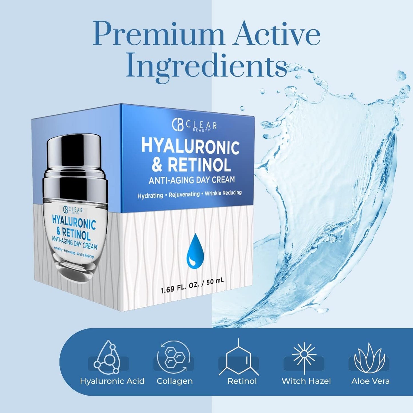 Clear Beauty Hyaluronic & Retinol Face Moisturizer - Hydrating Day Cream For Dry & Mature Skin - Reduces Fine Lines, Firms & Softens Texture Beauty & Personal Care Clear Beauty