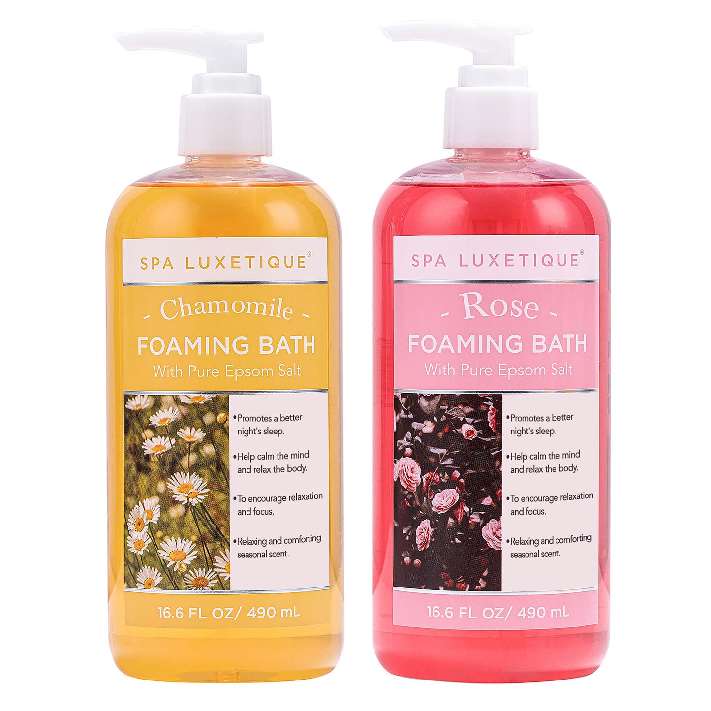Bubble Bath, Spa Luxetique Foaming Bath for Women with Pure Epsom Salt, Bath Sets Rose and Chamomile Scent, Moisturizing and Relaxing Spa Gifts Beauty and Personal Care spa luxetique