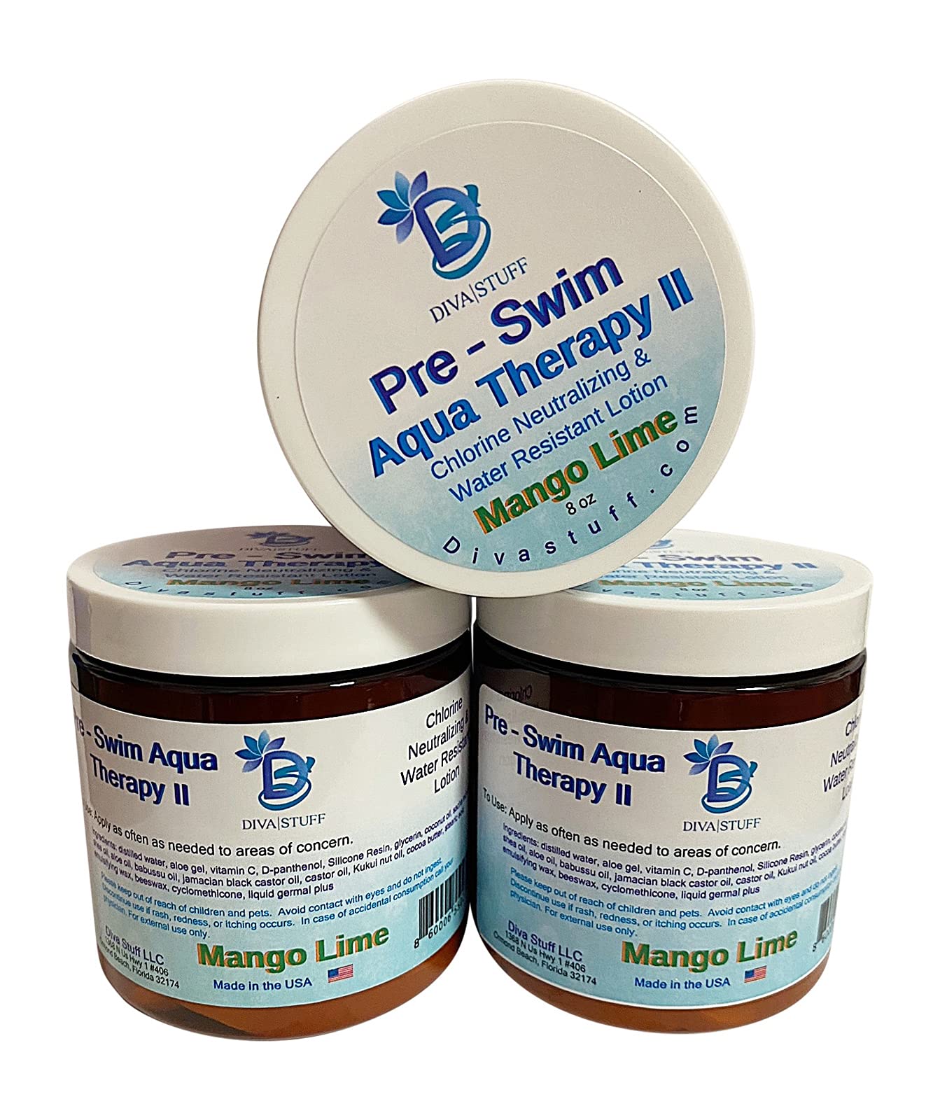 Diva Stuff Pre-Swim, Water Resistant, Aqua Therapy Chlorine Neutralizing Body Lotion, Protects Skin From Chlorine and Salt Water (Mango Lime 3 pack) Beauty & Personal Care Diva Stuff