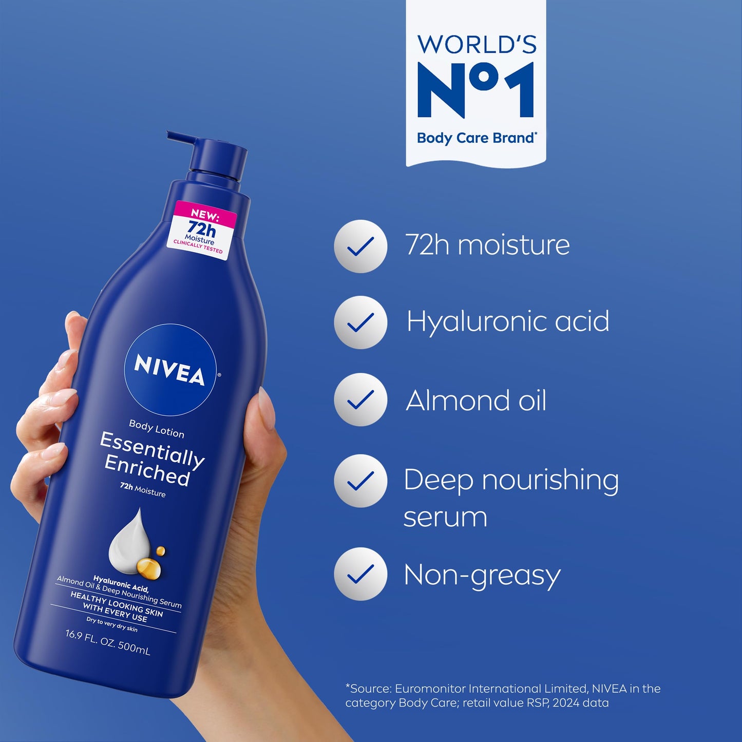 NIVEA Essentially Enriched Body Lotion for Very Dry Skin with Hyaluronic Acid, Almond Oil and Deep Nourishing Serum, 72-Hour Body Moisturizer, 16.9 Fl Beauty & Personal Care NIVEA