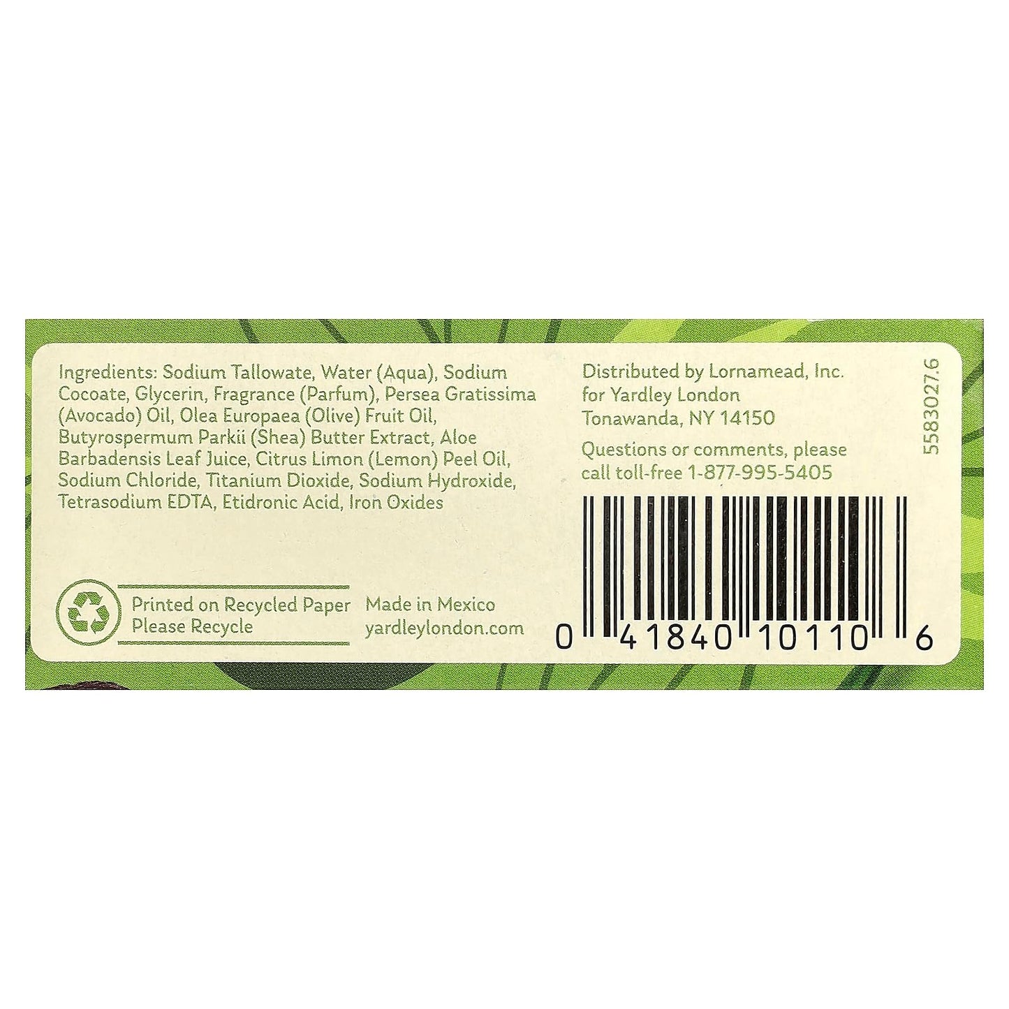 Yardley London Aloe and Avocado Naturally Moisturizing Bath Bar 4.0 oz (Pack of 6) Beauty & Personal Care Yardley