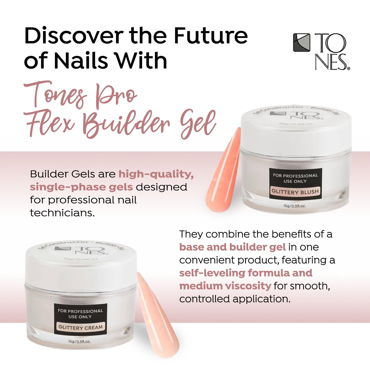 TONES Builder Gel - Nail Extension Strengthener | UV/LED Cured for Long Lasting Shine - Superior Grip & Sculpting | (Glittery White) | (15ml/0.5fl.oz) Beauty & Personal Care TONES