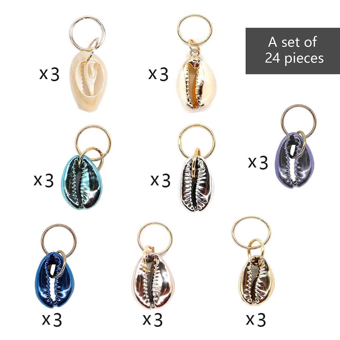 Dephnes 24 PCS Hair Jewelry for Women Braiding Hair Dreadlocks Ring Electroplated Shells Pendants Clips for DIY Shell Charms Hair Decorations Beauty & Personal Care Dephnes