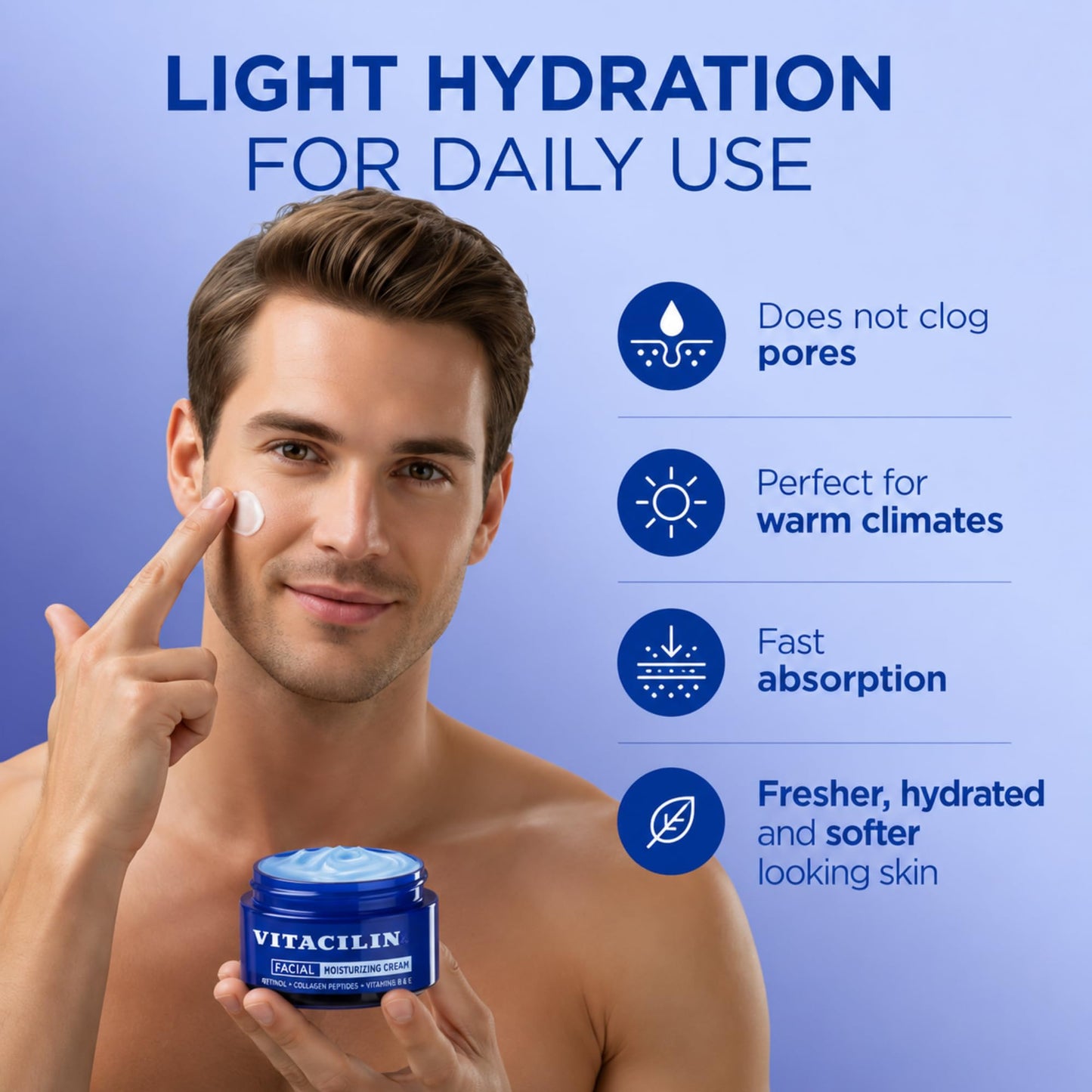 Vitacilin Facial Moisturizer with Retinol, Collagen Peptides & Vitamins B + E, 3.5 oz for All Skin Types Beauty & Personal Care Tu Salud Plus
