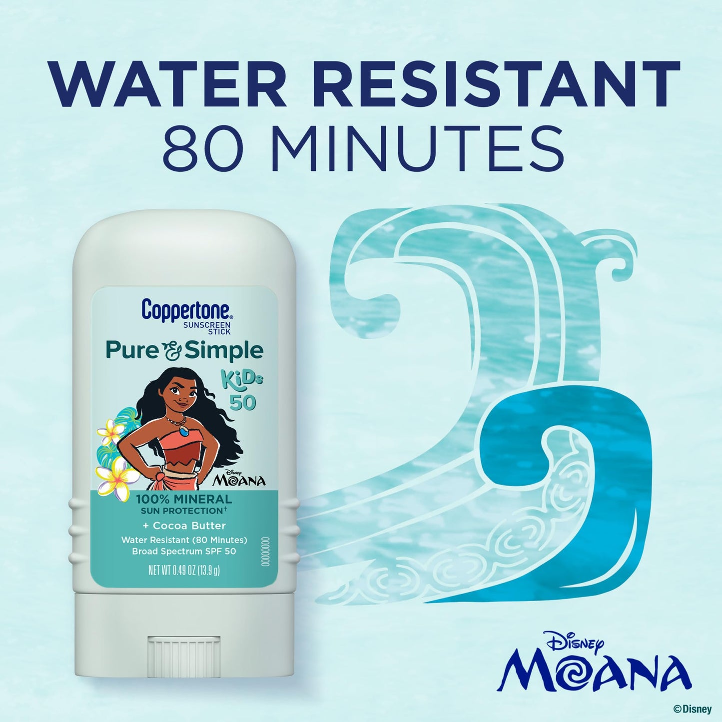 Coppertone Pure and Simple Kids Exclusive Disney Moana Sunscreen Stick SPF 50, Hypoallergenic, Mineral Sunscreen for Kids, Water Resistant, Oxybenzone Beauty & Personal Care Coppertone