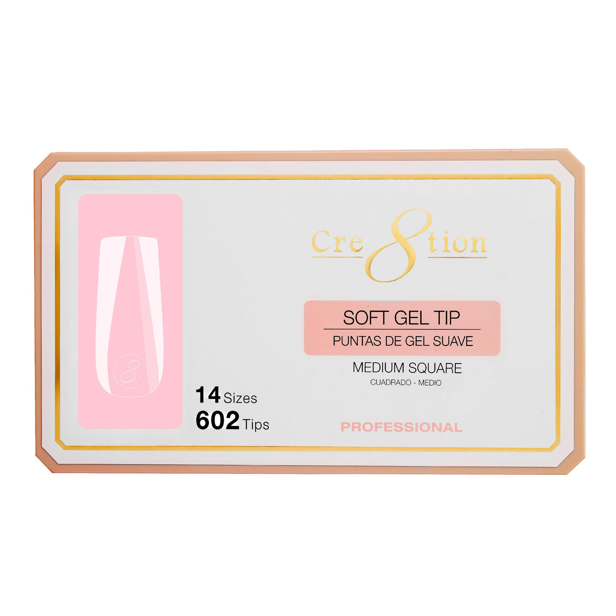 Cre8tion Soft Gel Nail Tips, Medium Square Shape, 602 Tips in 14 Sizes