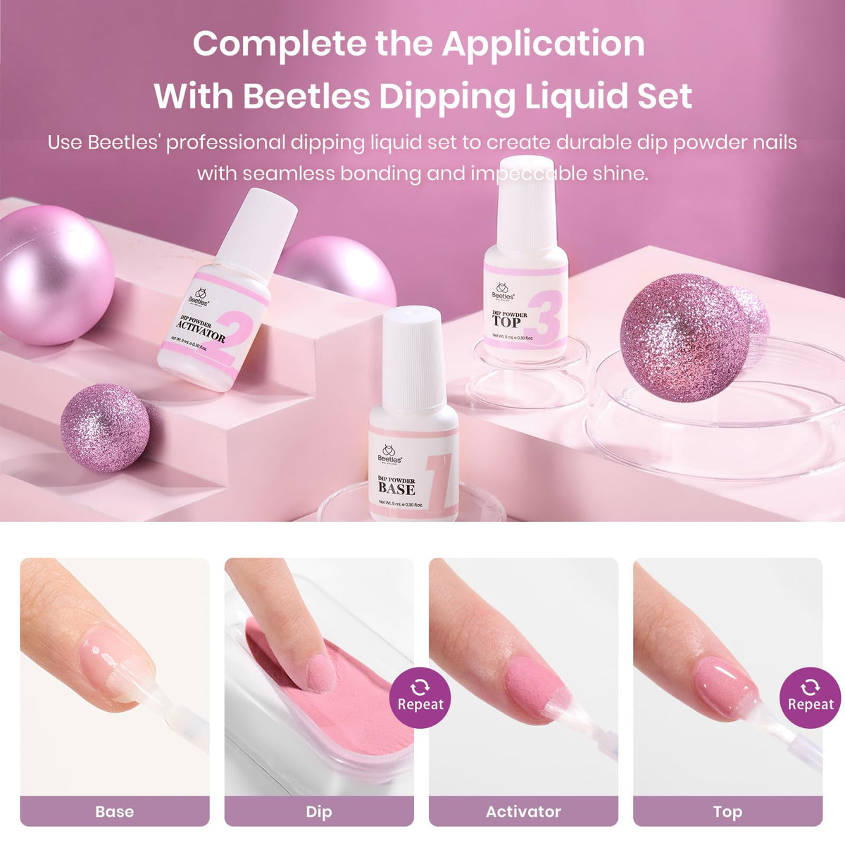 Beetles Dip Powder Nail Kit Starter, 20 Colors Nude Pink Blue Glitter