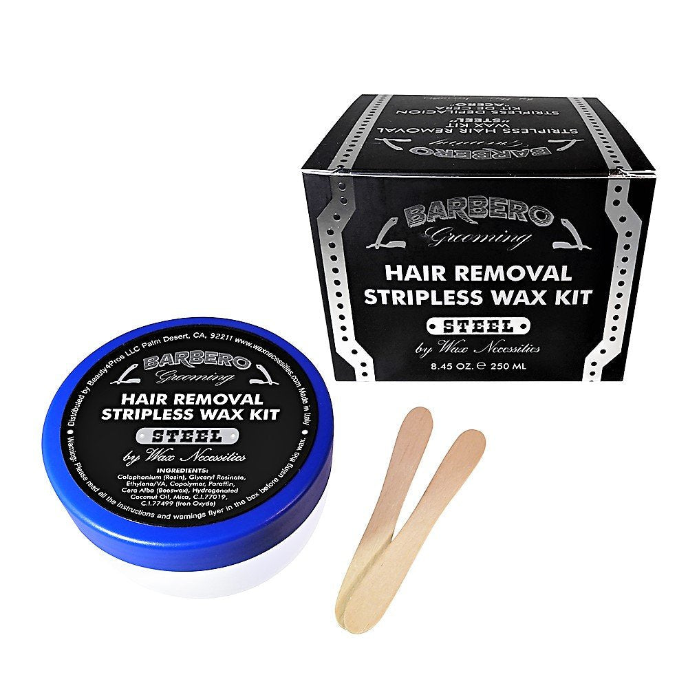 Waxness Barbero Steel Hard Wax Beads, Microwavable Wax Kit 8.45 fl oz (250 ml) - Stripless Hard Wax for Men’s Grooming, Effective on Coarse Hair Beauty and Personal Care Waxness