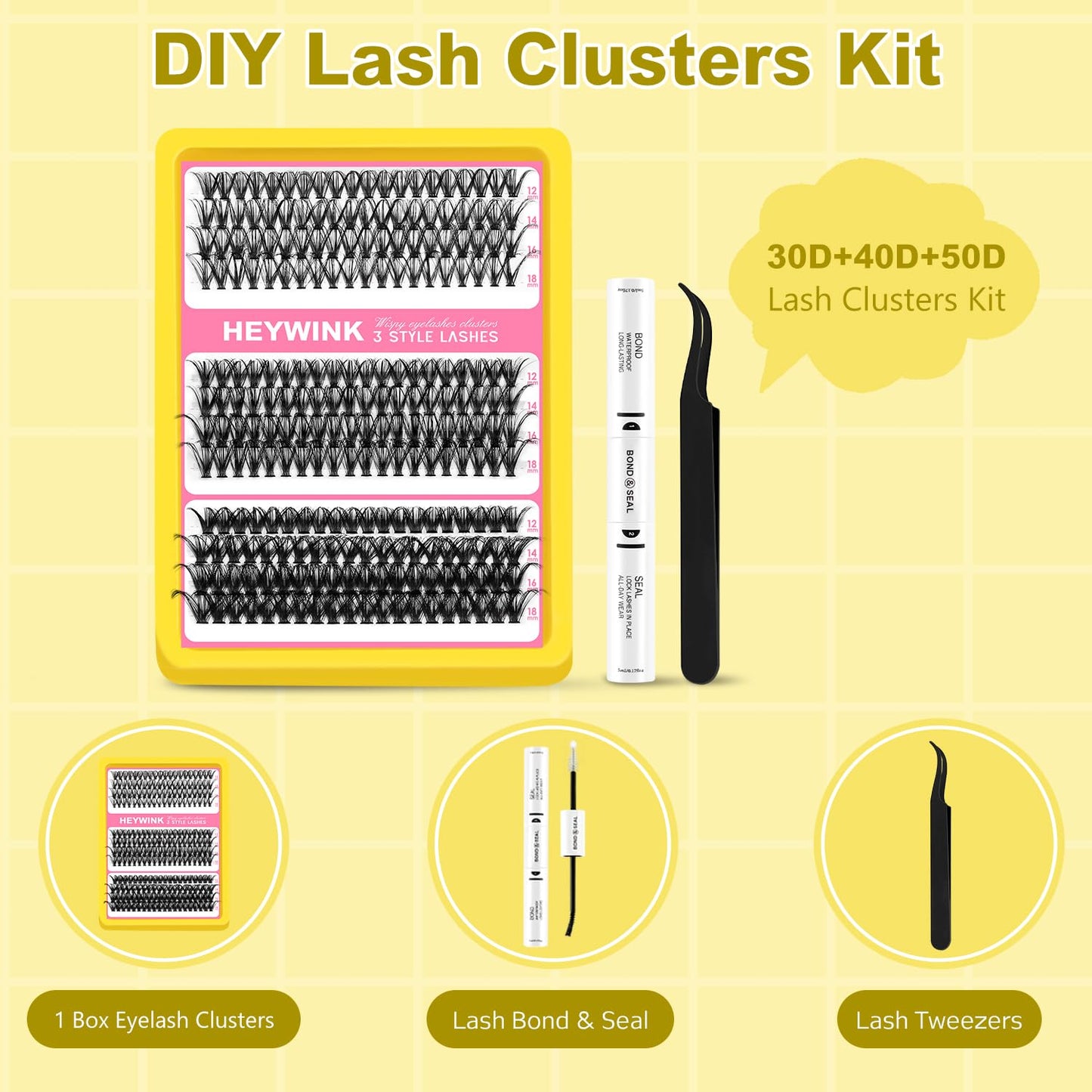 HEYWINK Lash Clusters Kit Eyelash Extension 30D 40D 50D Individual Lashes 12-18mm Mixed Eyelash Clusters Natural Lash Extensions with Lash Bond Beauty and Personal Care HEYWINK