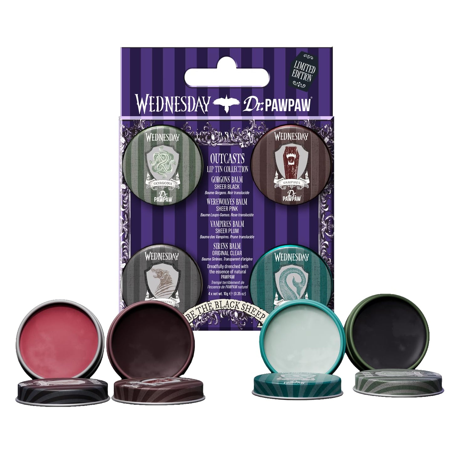 Dr. PawPaw Wednesday Outcasts Lip Tin Lip Balm Set - Natural Balm with Aloe Vera - Hydrating, Nourishing, Gluten Free Lip Moisturizer - 4 pc Beauty and Personal Care Dr. PAWPAW ORIGINAL BALM